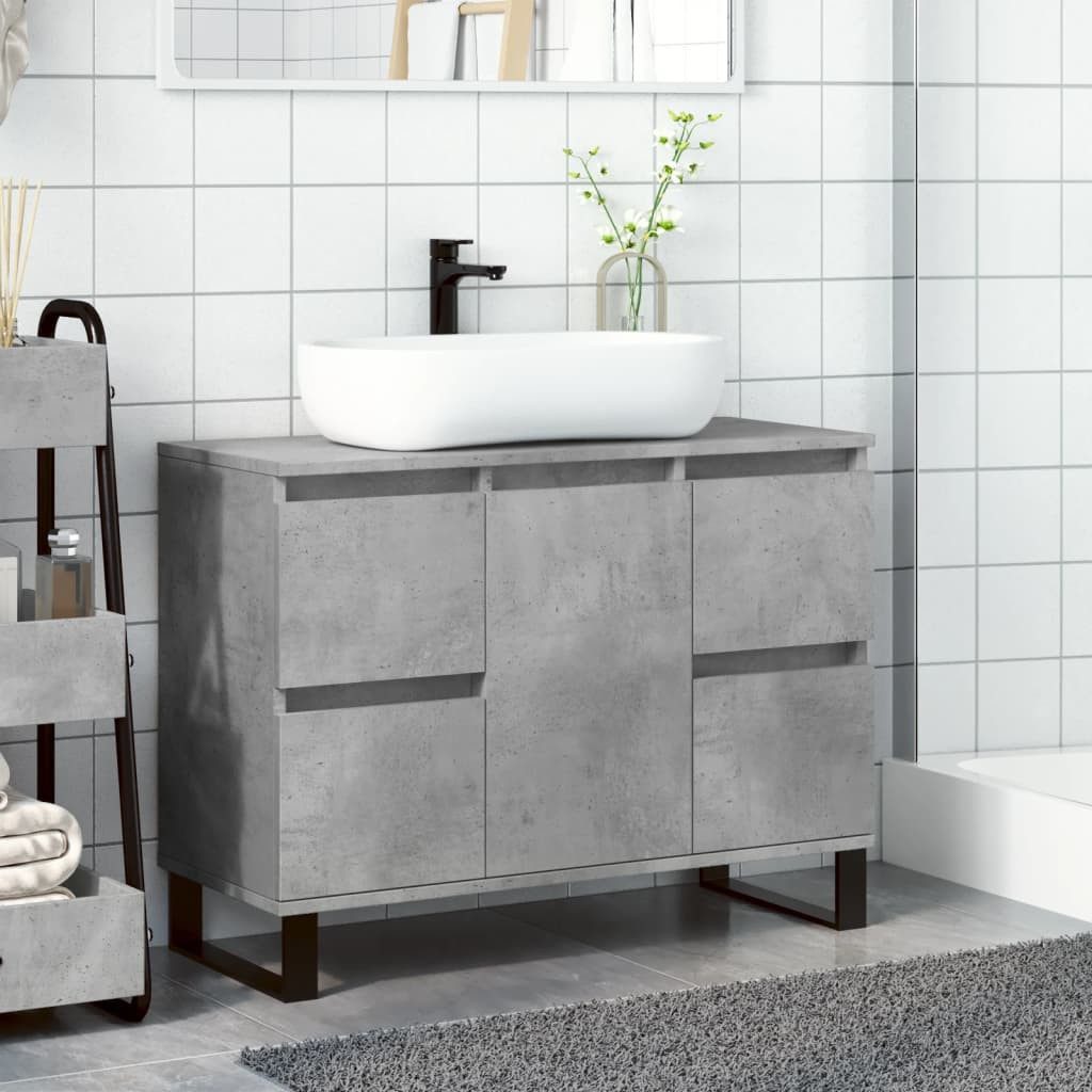 vidaXL Badezimmer-Set Waschbeckenunterschrank Betongrau 80x33x60 cm Holzwer günstig online kaufen