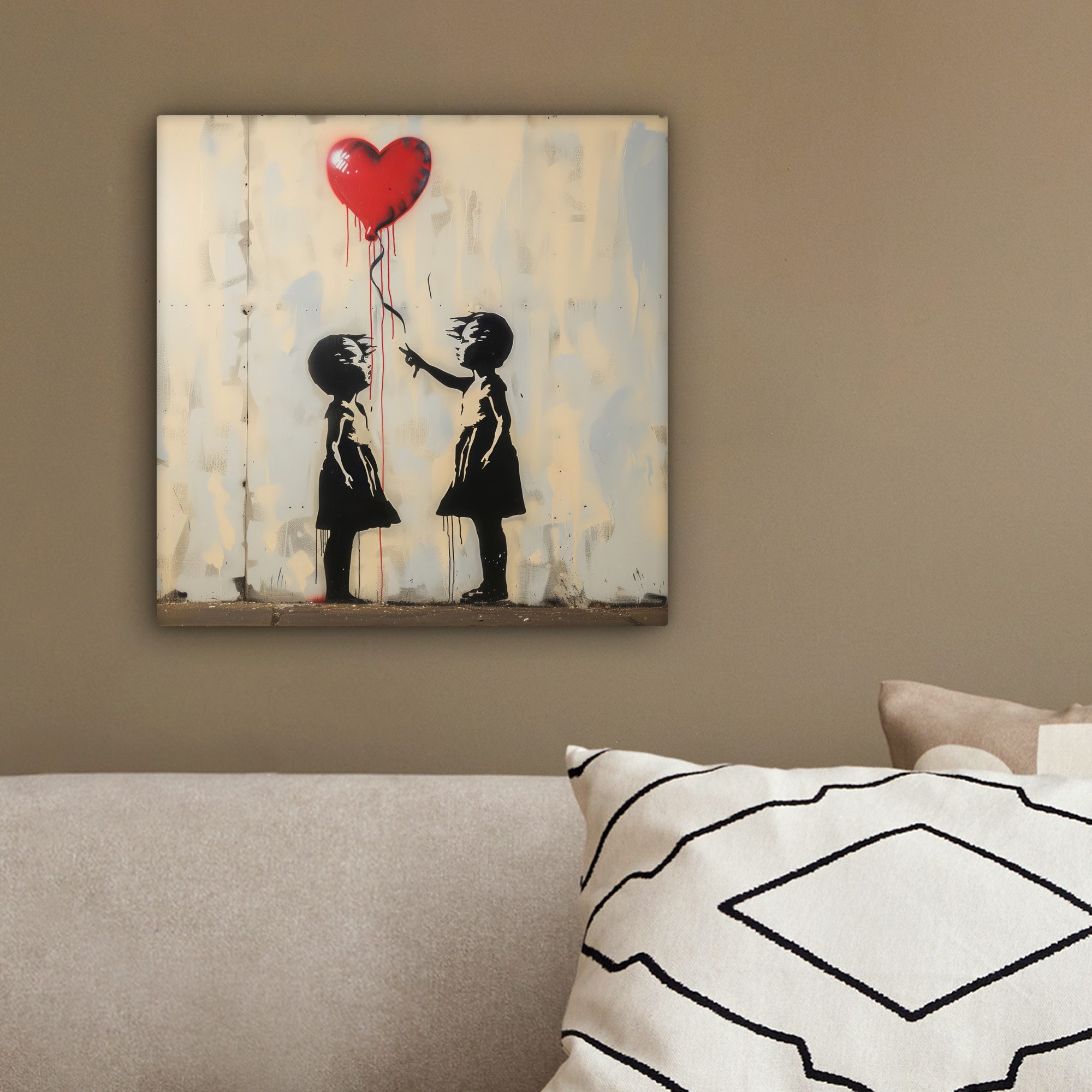 OneMillionCanvasses® Leinwandbild Straßenkunst - Banksy - Luftballon - Graffiti - Herz, Fotodruck (1 St), Wandbild, Deko Schlafzimmer Wohnzimmer Flur 20x20 cm – Bild 4 von 5