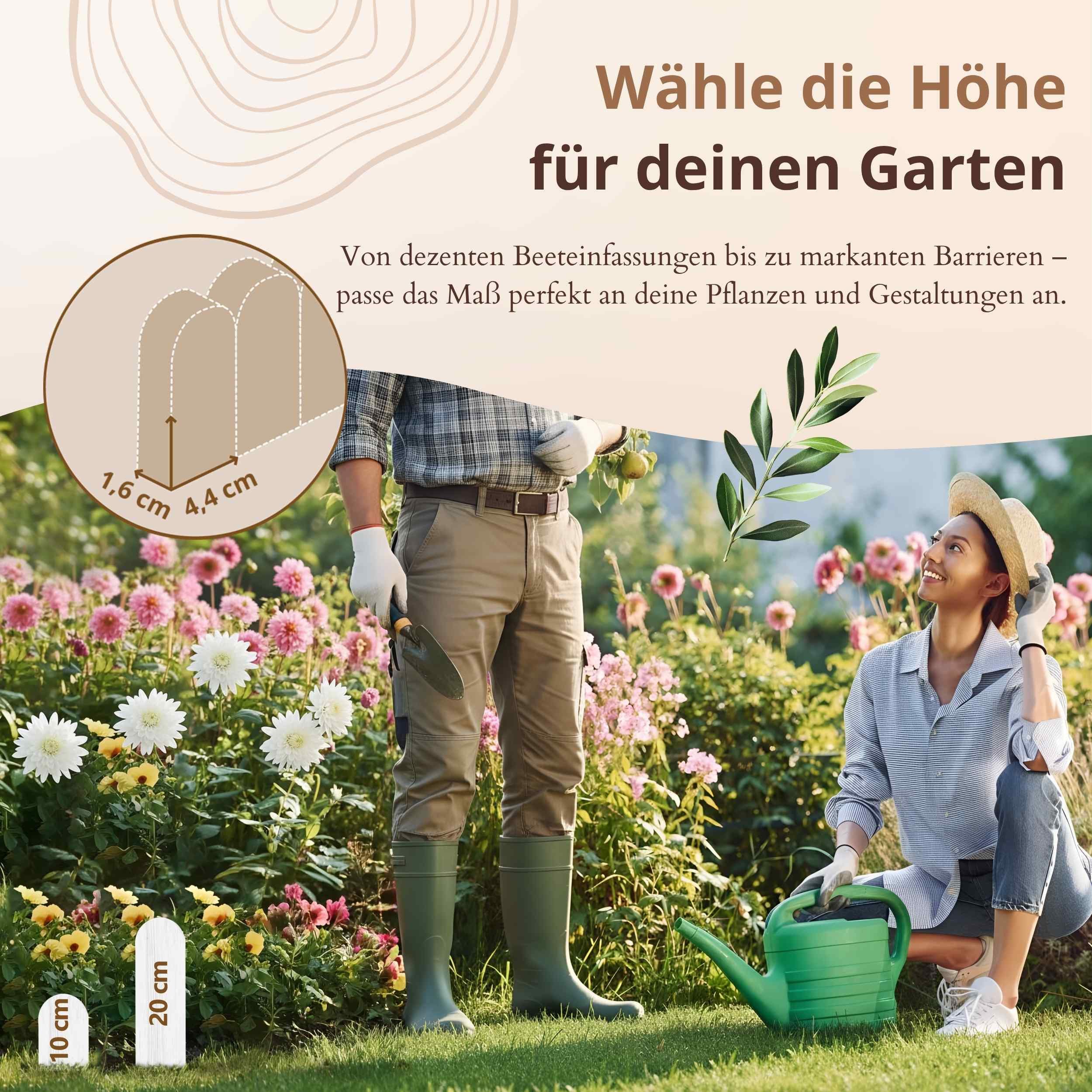 Floranica Palisade Beeteinfassung Beetumrandung Flexibler Holzzaun Rasenkante Steckzaun, LxH: 200x10 cm, 5 Stk., Unbehandelt, Rasenkante Dekozaun Umzäunung für Blumenbeete Teich Wege o Spielplatz