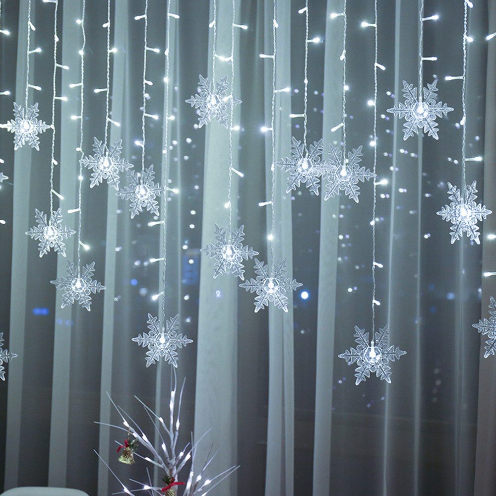 SERBASIC Lichtervorhang LED Schneeflocke Lichterkette, mit 8 Modi und Speicherfunktion, Timer, für Außen Weihnachten, Hochzeit, Balkon, Große Schneeflocke