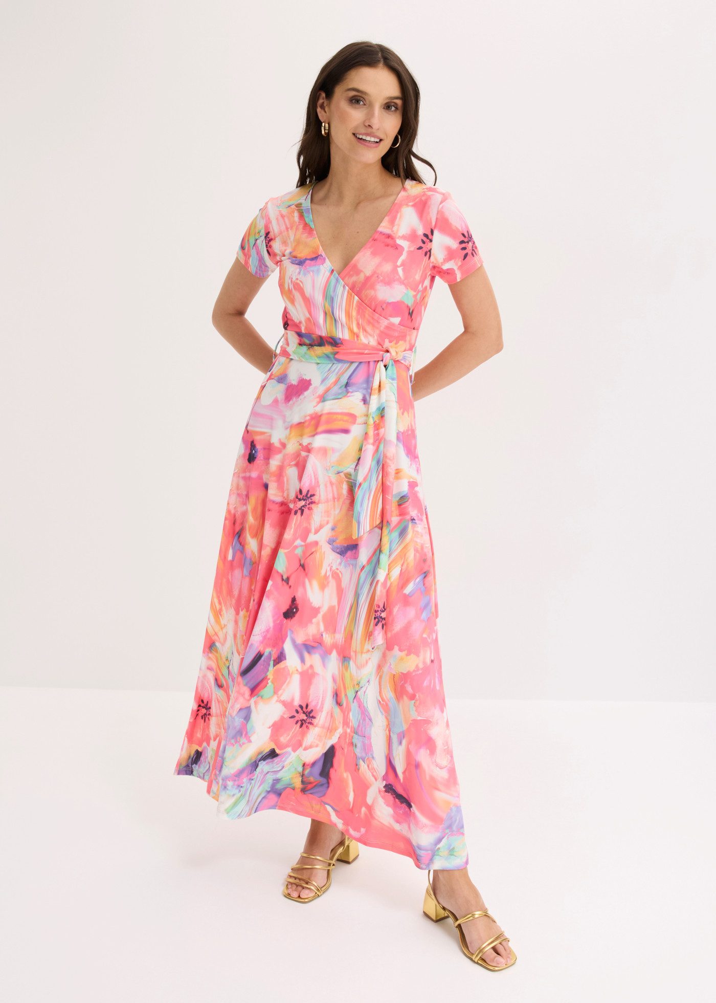 bonprix Maxikleid farbenfrohes Muster, leichtes Material aus Polyester und Elasthan