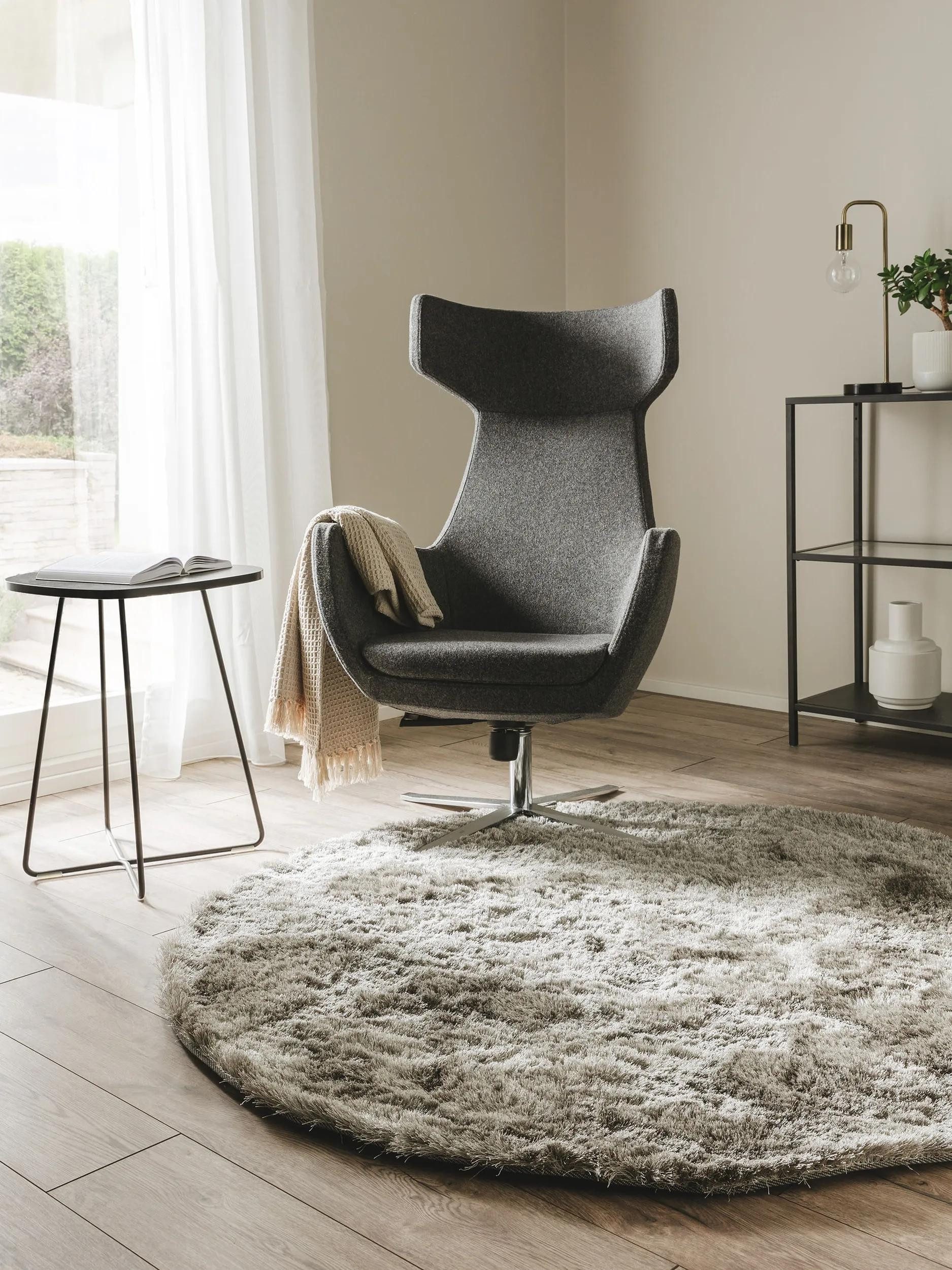 benuta Teppich Whisper, rund, Höhe: 31 mm, Hochflorteppich Wohnzimmer, Schlafzimmer, Esszimmer, Flur, Weich