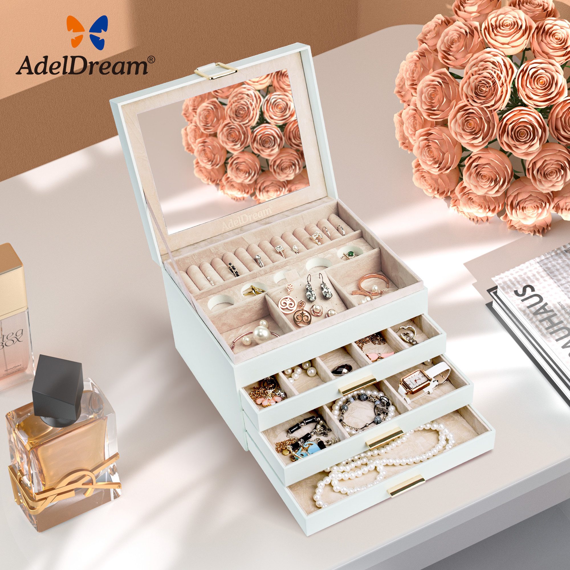 AdelDream(BTWX8GZZ) Schmuckkassette Schmuckkasten mit 4 Ebenen günstig online kaufen