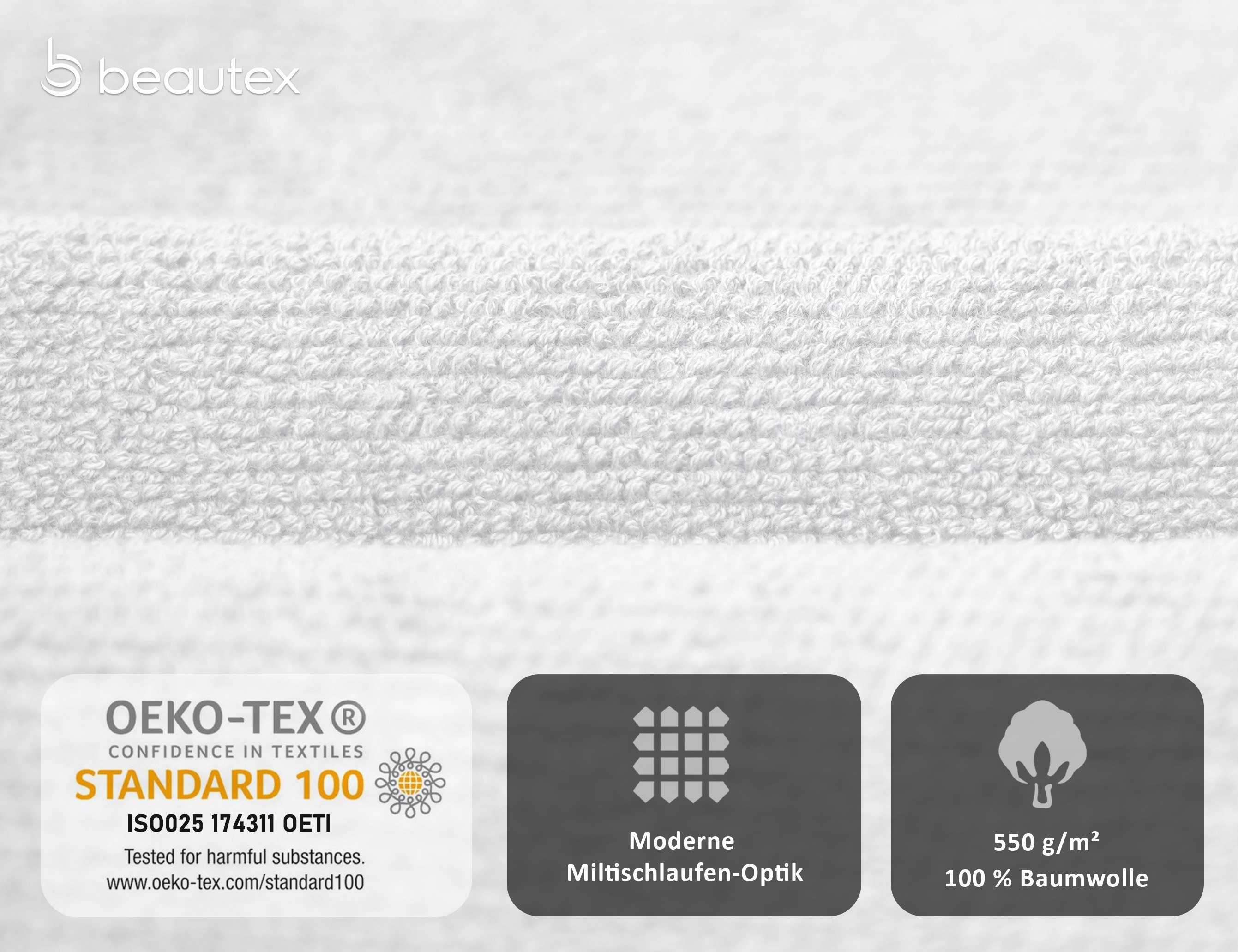 Set, Handtuch in Premium aus Baumwolle Europe, Handtuch Set Weiß (Multischlaufen-Optik, Beautex Frottier Set 100% 550g/m) Made Frottier,