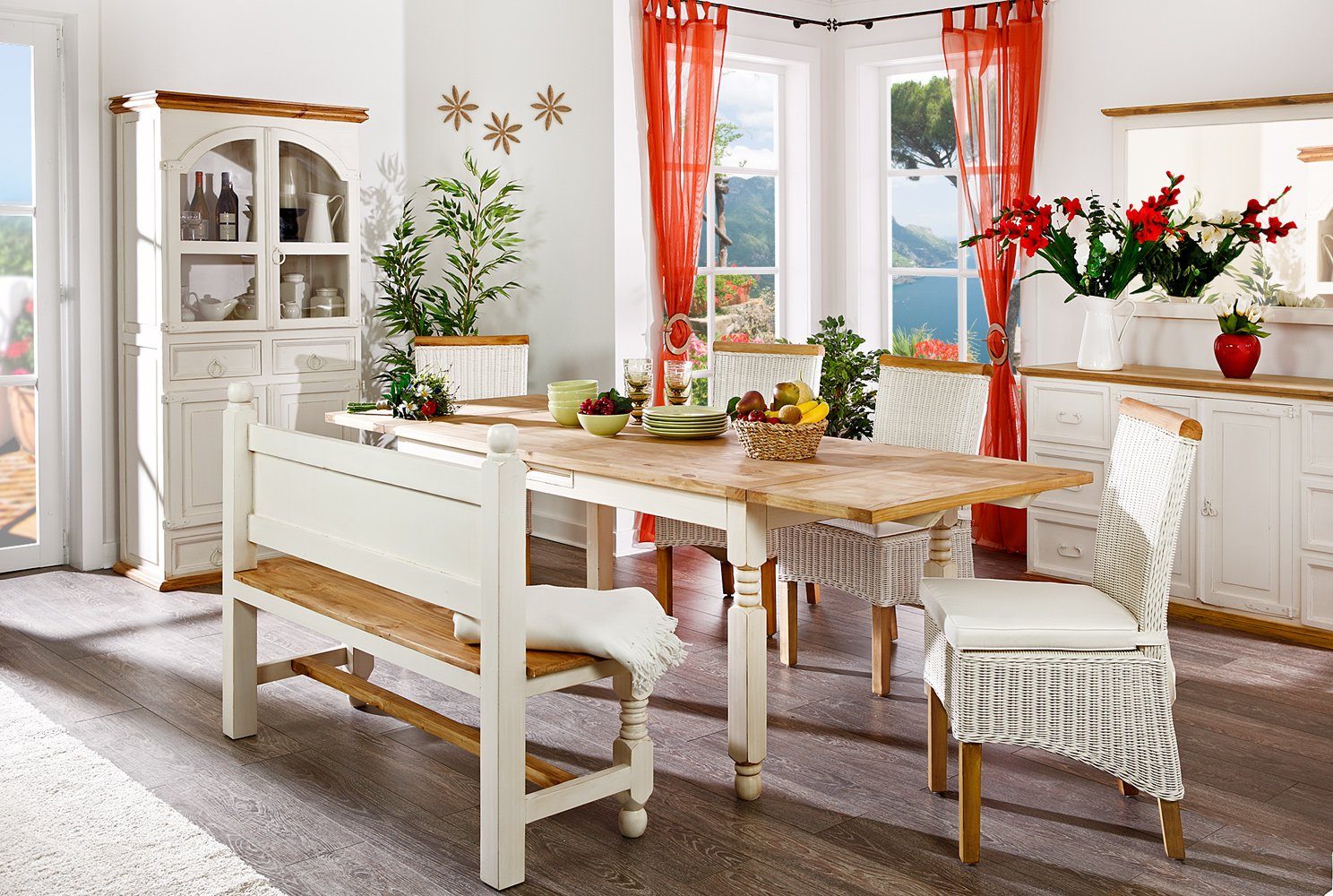 1a Direktimport Esstisch Mexico Möbel Esstisch ausziehbar 250x90 - Pinie massiv, Weiß, Landhaus