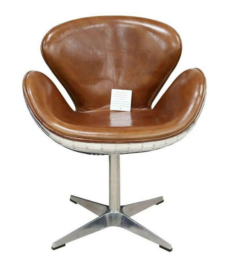 JVmoebel Bürostuhl Leder Braun Metall Ohrensessel Egg Chair Flieger Club Sessel, Made in Europe