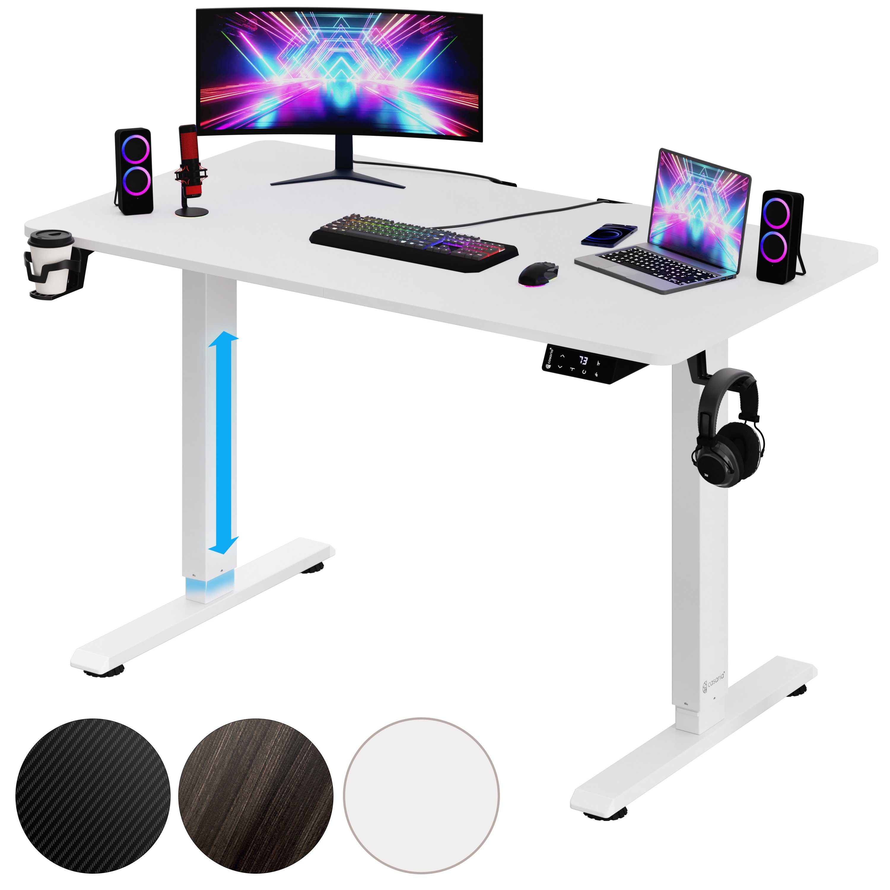 Casaria Schreibtisch, Elektrisch LCD- Display 73-118cm Stahlgestell Zubehör 110x60cm Weiß | Schreibtische