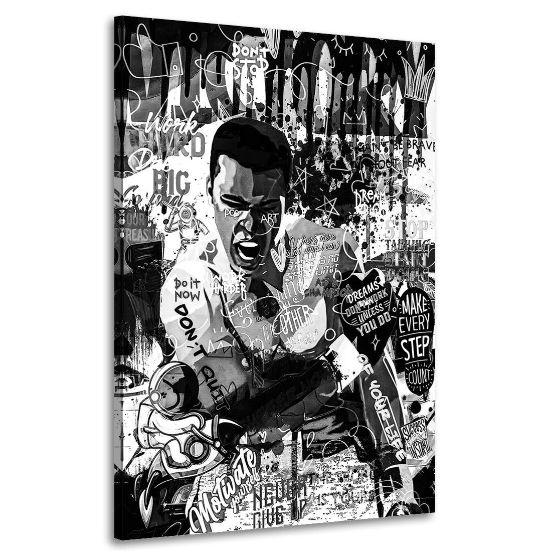 Artedinoi Leinwandbild Boxer schwarz weiß Sport Ali Style Leinwandbild Wandbild Deko XL Kunst, Muhammad Ali in Schwarz-Weiß