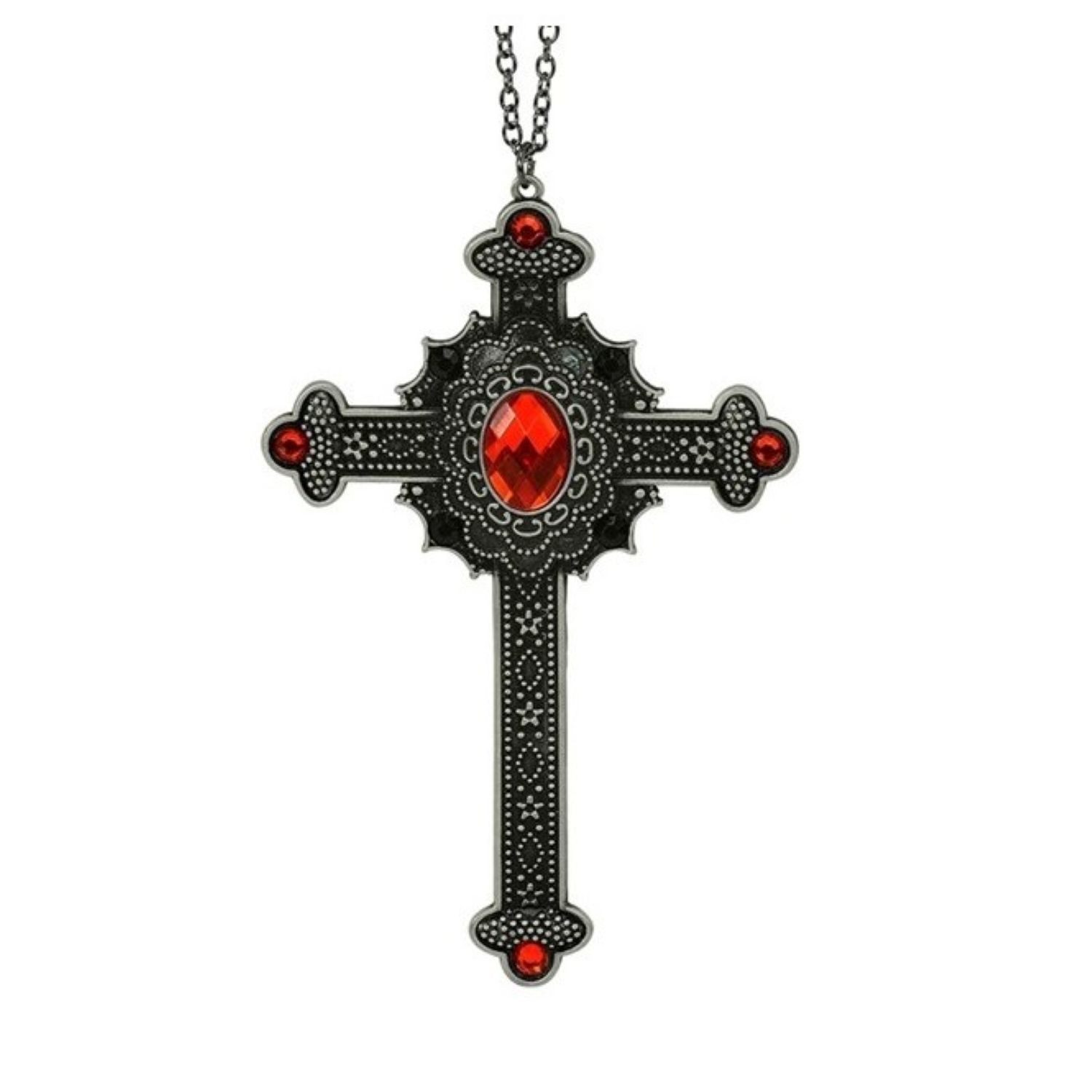 Widmann S.r.l. Kostüm Vampir Halskette Gotisches Kreuz mit roten Edelste