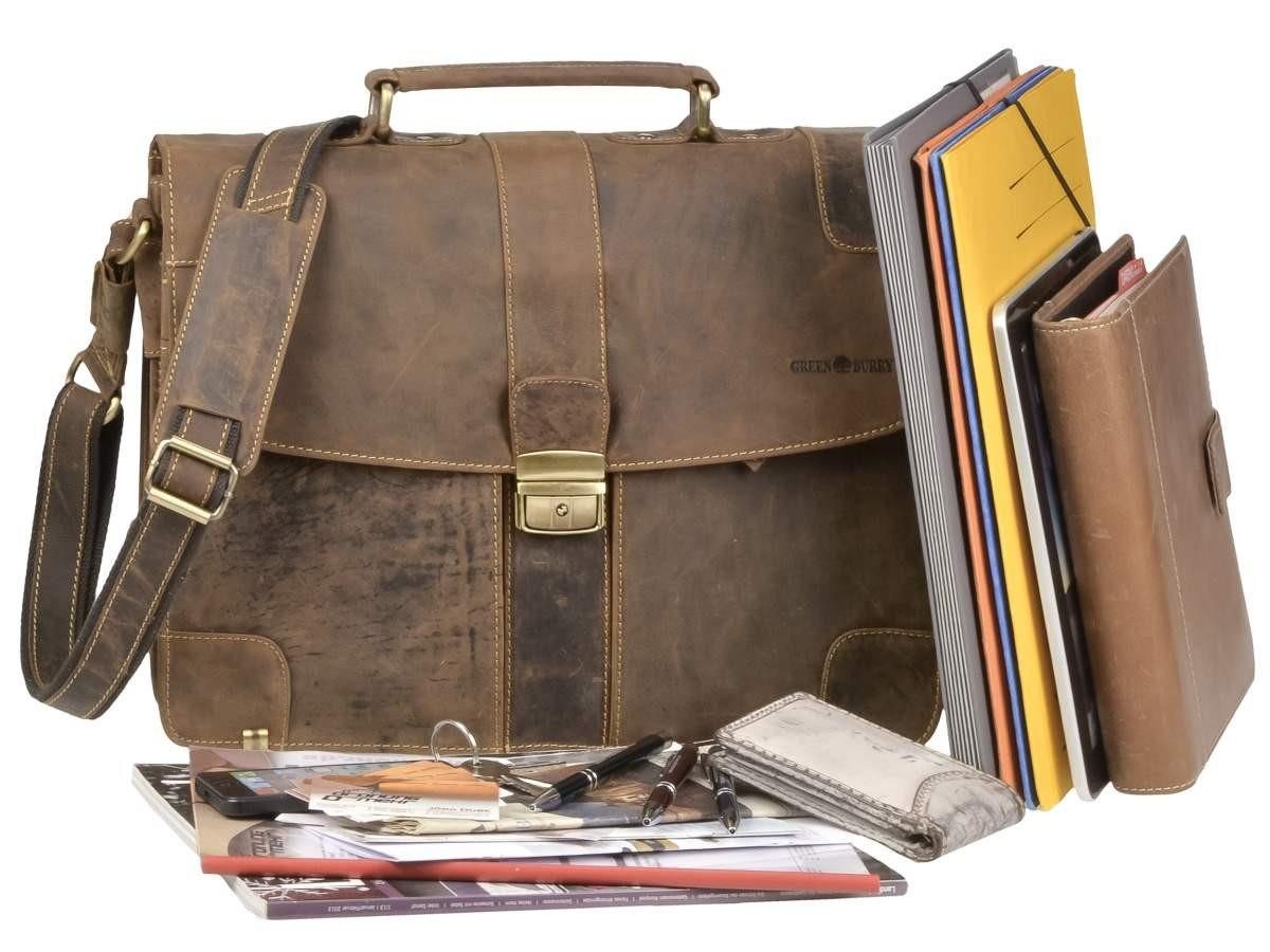 Greenburry Aktentasche Lehrertasche Leder Damen Herren 38x30cm 2 Fächer Business Schule, Businesstasche, kleine Schultasche, für Herren und Damen, rustikal