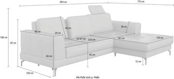 sit&more Ecksofa Bendigo L-Form, inklusive Sitztiefenverstellung, Bodenfreiheit 15 cm, 2 Fußfarben