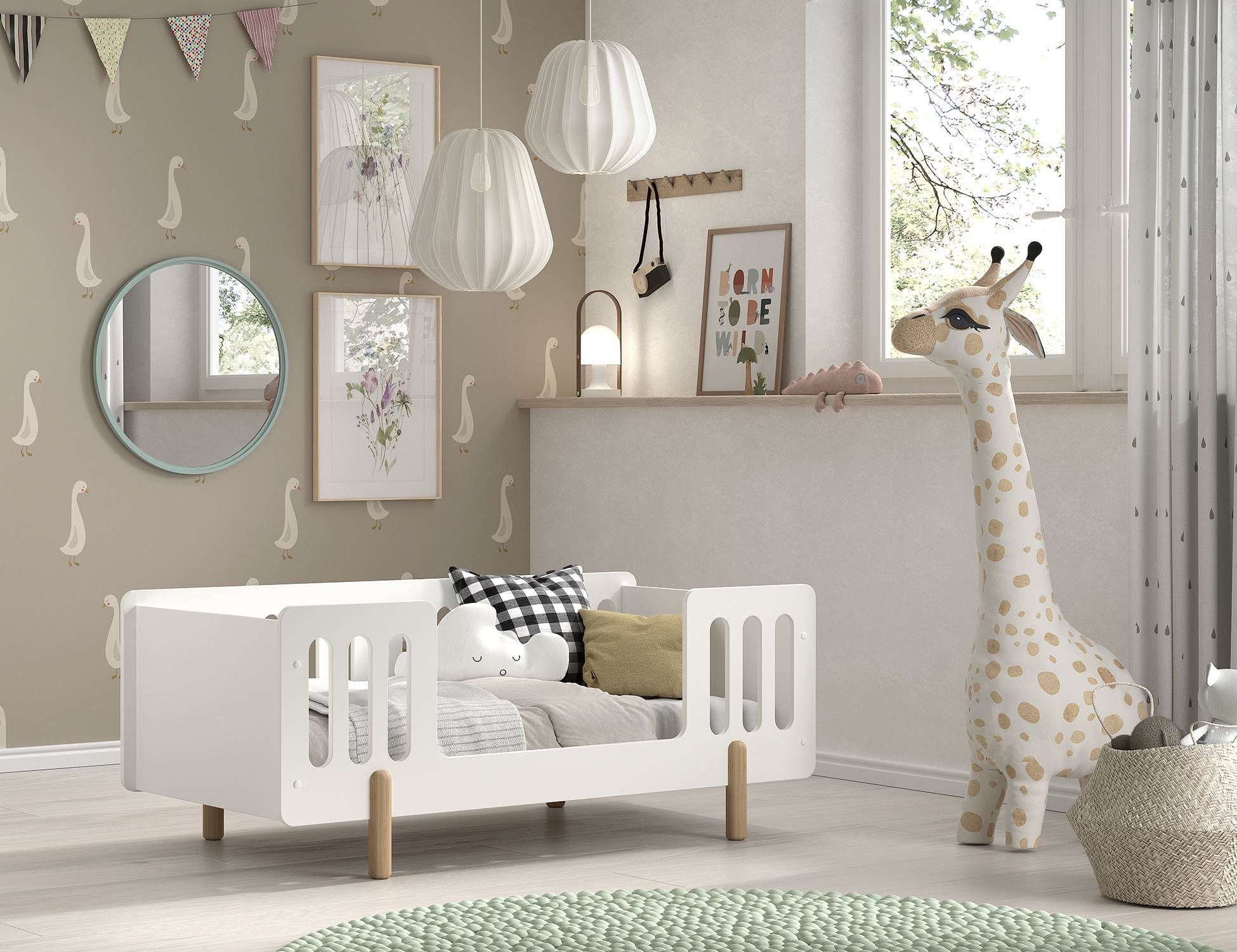 Faizee Möbel Babyzimmer-Komplettset SMILE Kinderzimmermöbel, Babybett, Regalschrank, Wickelkommode