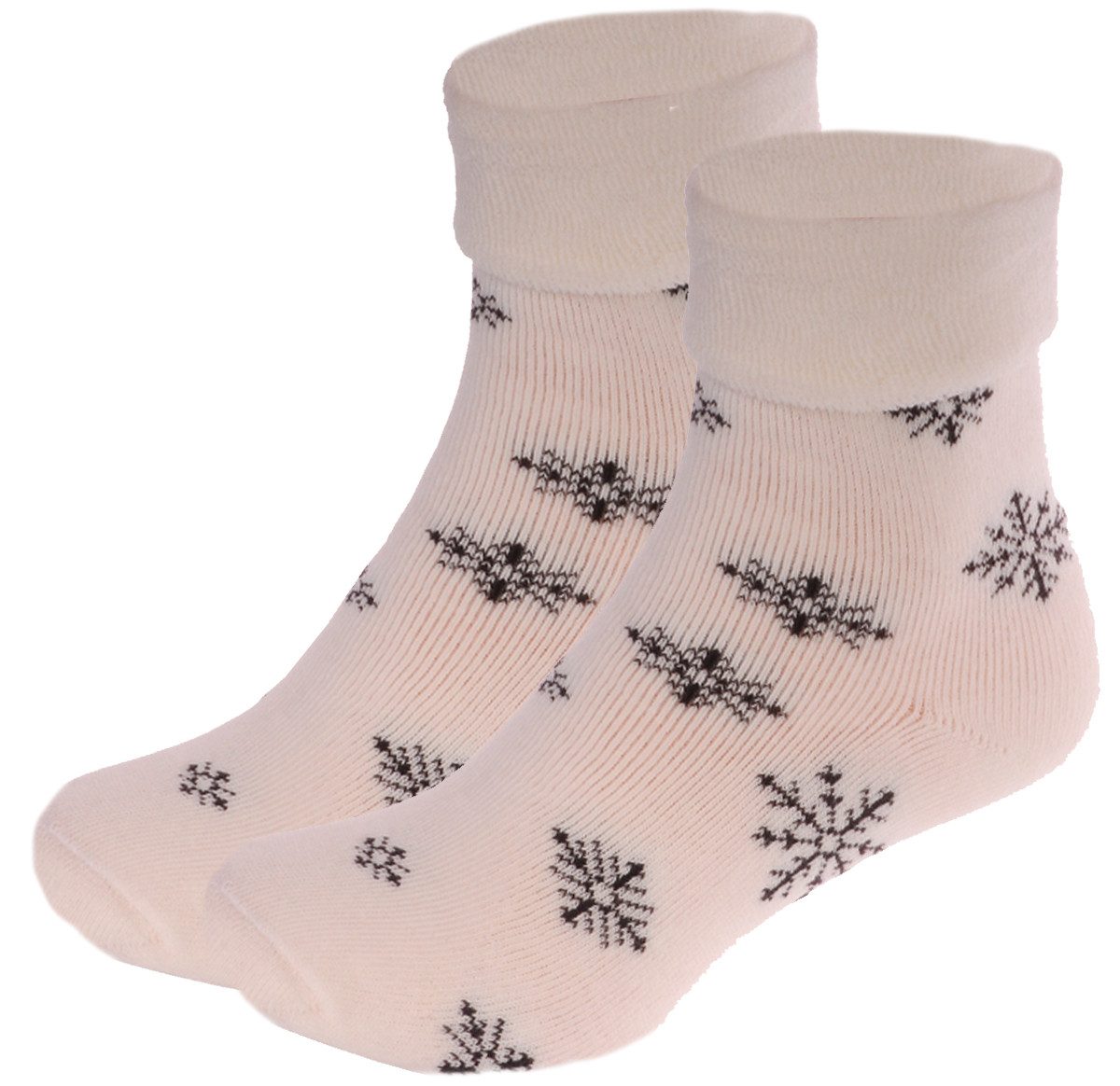 Martinex Thermosocken Weiche Frottee Socken Socks Weihnachtssocken Strümpfe in Creme warm mit Schneeflocken, 34 35 36 37 38 39, kuschelig, weich