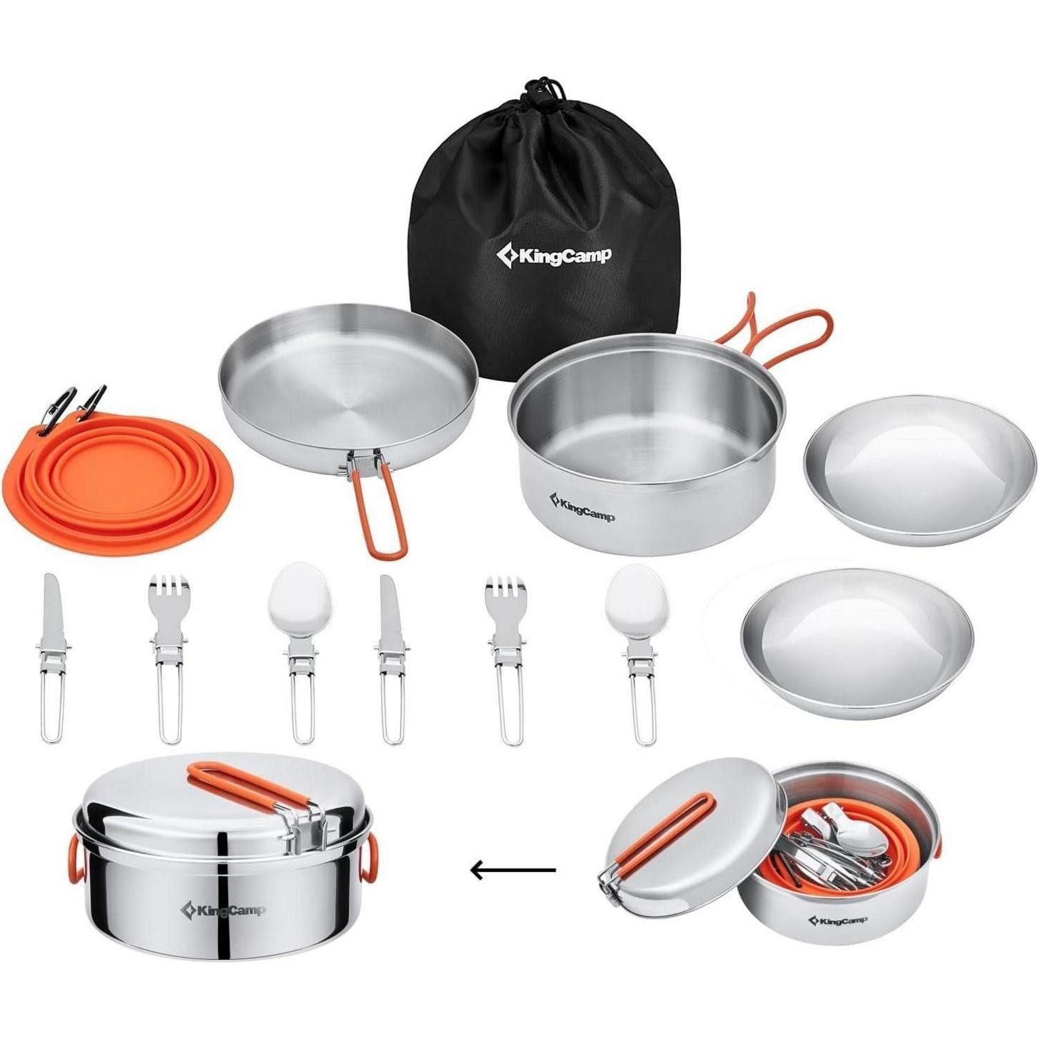 LuxusKollektion Geschirr-Set Camping Kochgeschirr-Set 15 Teile für 2 Personen, Metall