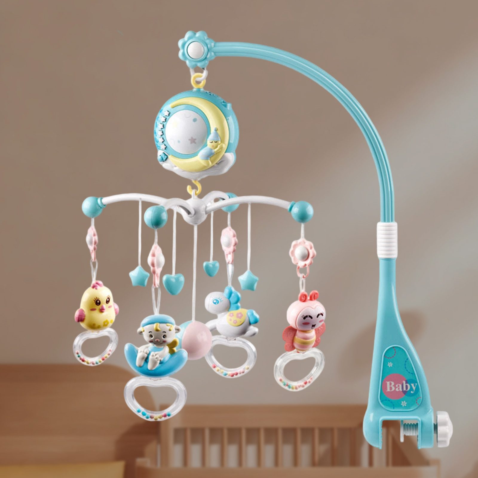 OKWISH Mobile Babybett Anhänger Babybett-Spieluhr Babyspielzeug, (mit Sternenprojektion Nachtlicht 150 Melodien 360° Drehung, 1-tlg., 3 Timer-Modi Einfache Installation Keine Batterien enthalten), beruhigendes Einschlafspielzeug für Babybett und Kinderwagen