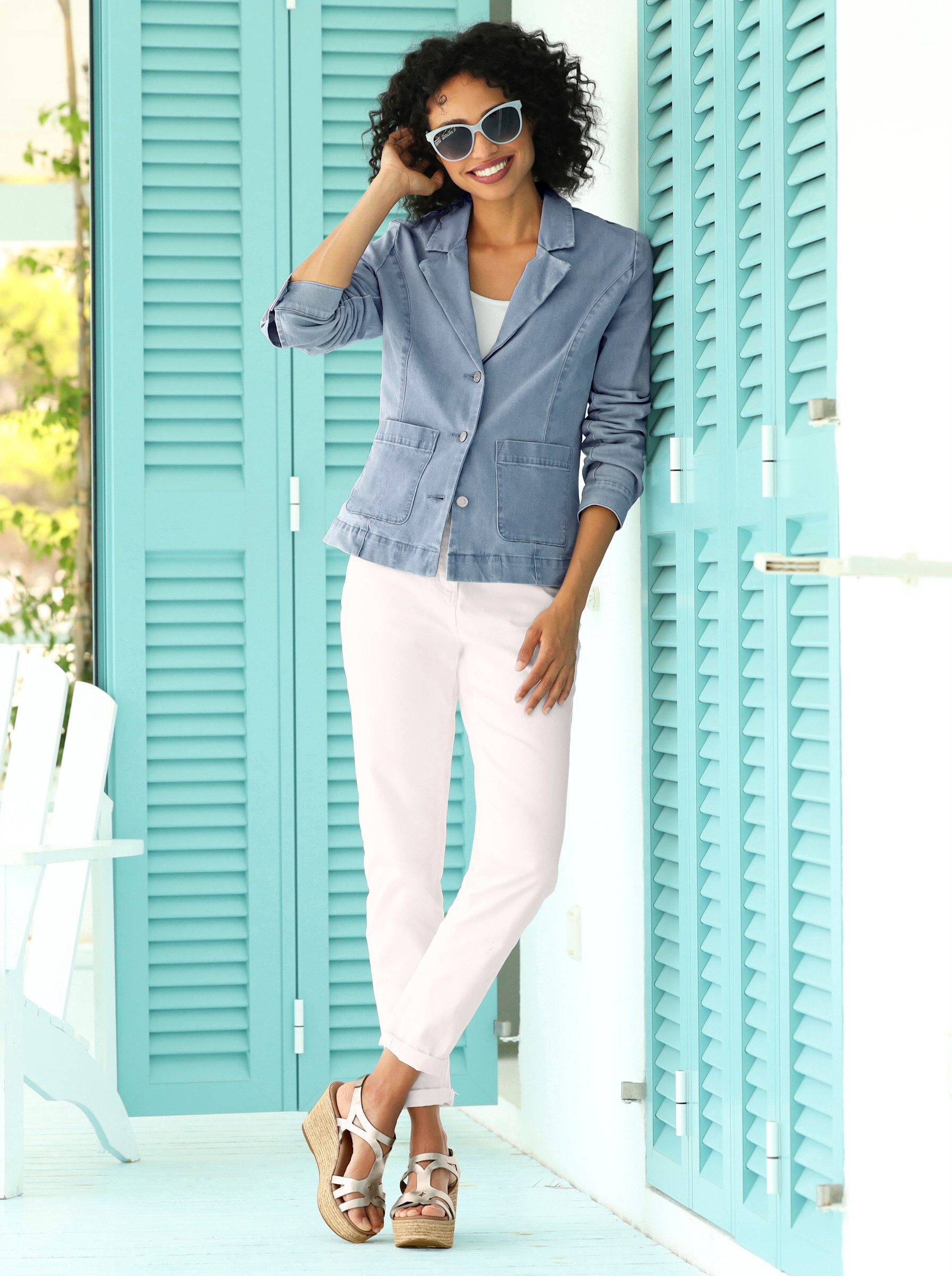 Blusenblazer Jeans-Blazer Langarm