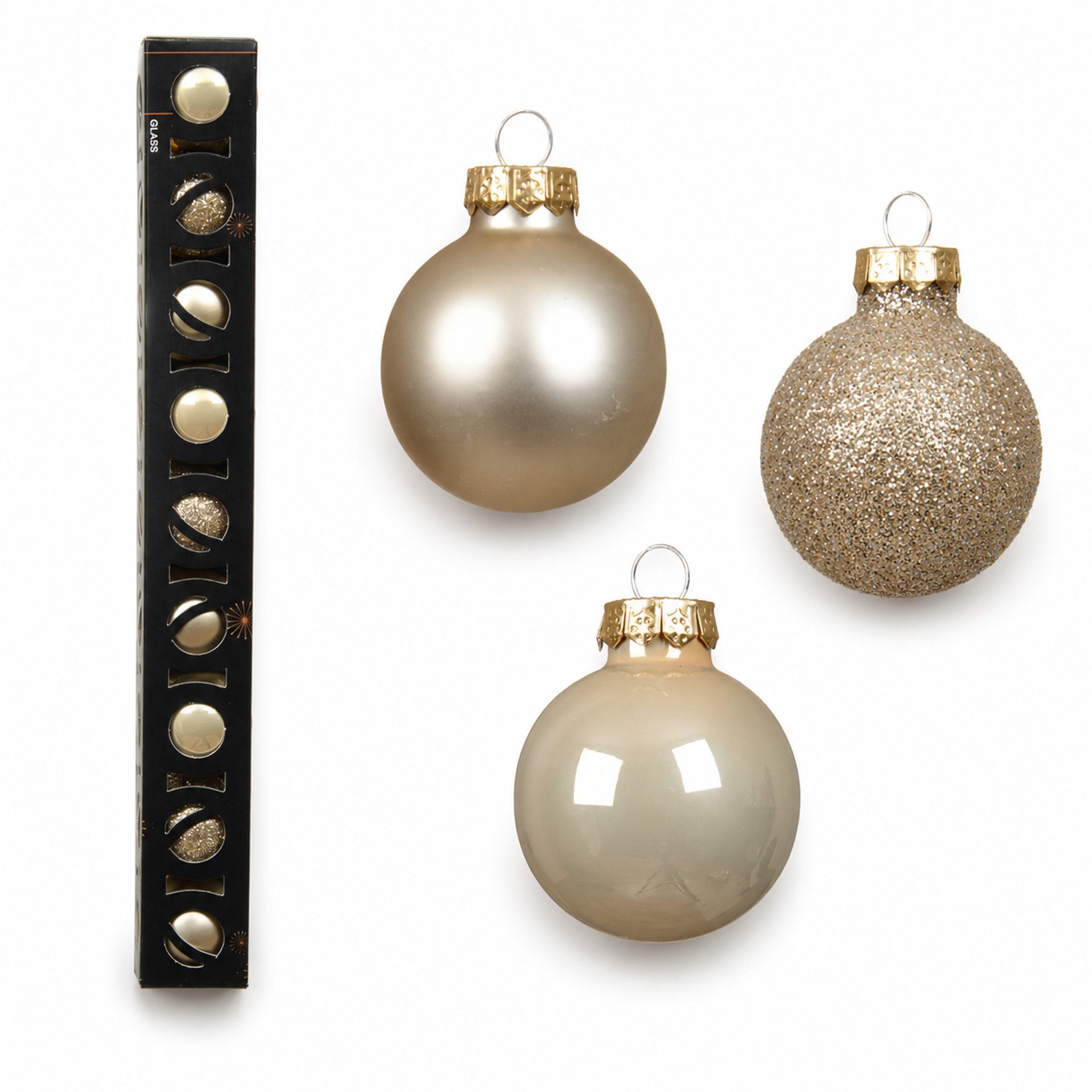 Kaemingk Weihnachtsbaumkugel, Weihnachtskugeln Glas 3cm Glanz Matt Glitzer 9er Set - Perle