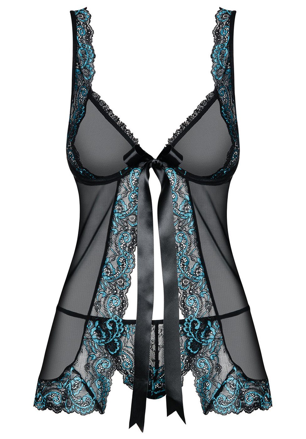 Obsessive Negligé Amanta Babydoll transparent mit Spitze - schwarz, blau (2-tlg) transparent