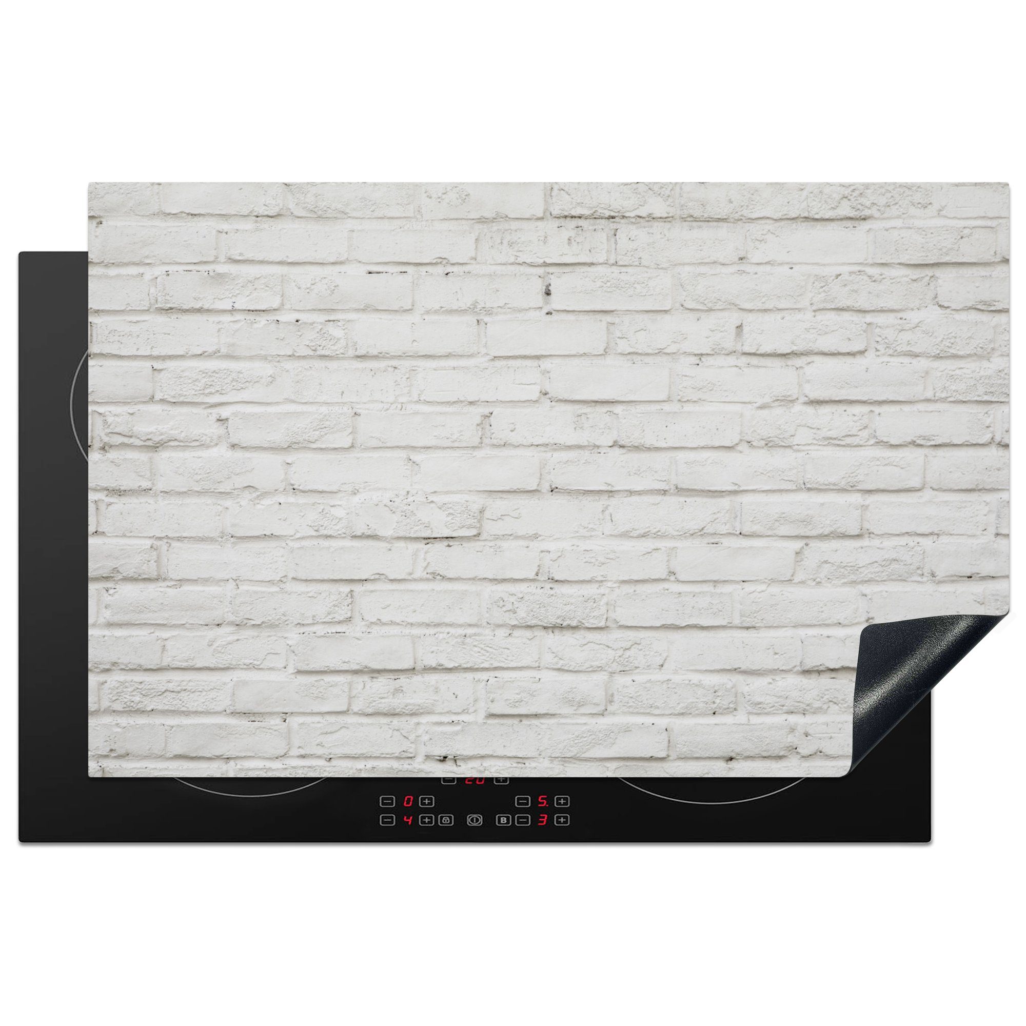MuchoWow Herdblende-/Abdeckplatte Wand - Weiß - Stein, Vinyl, (1 tlg), 81x52 cm, Induktionskochfeld Schutz für die küche, Ceranfeldabdeckung