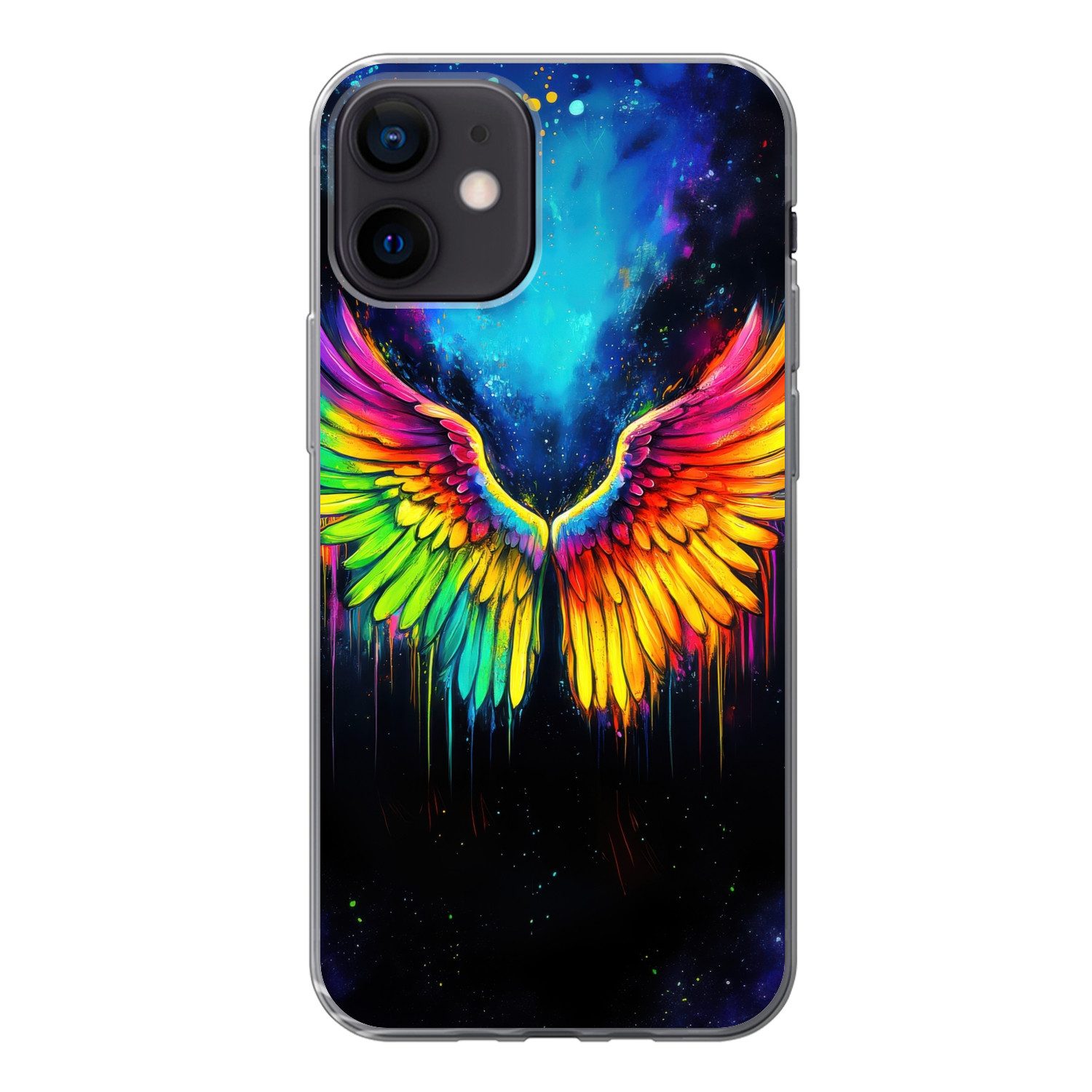 MuchoWow Handyhülle für Apple iPhone 12 Regenbogenfarben - Flügel - Magisch, Smartphone-Bumper, Print, Handy Schutzhülle Dünn