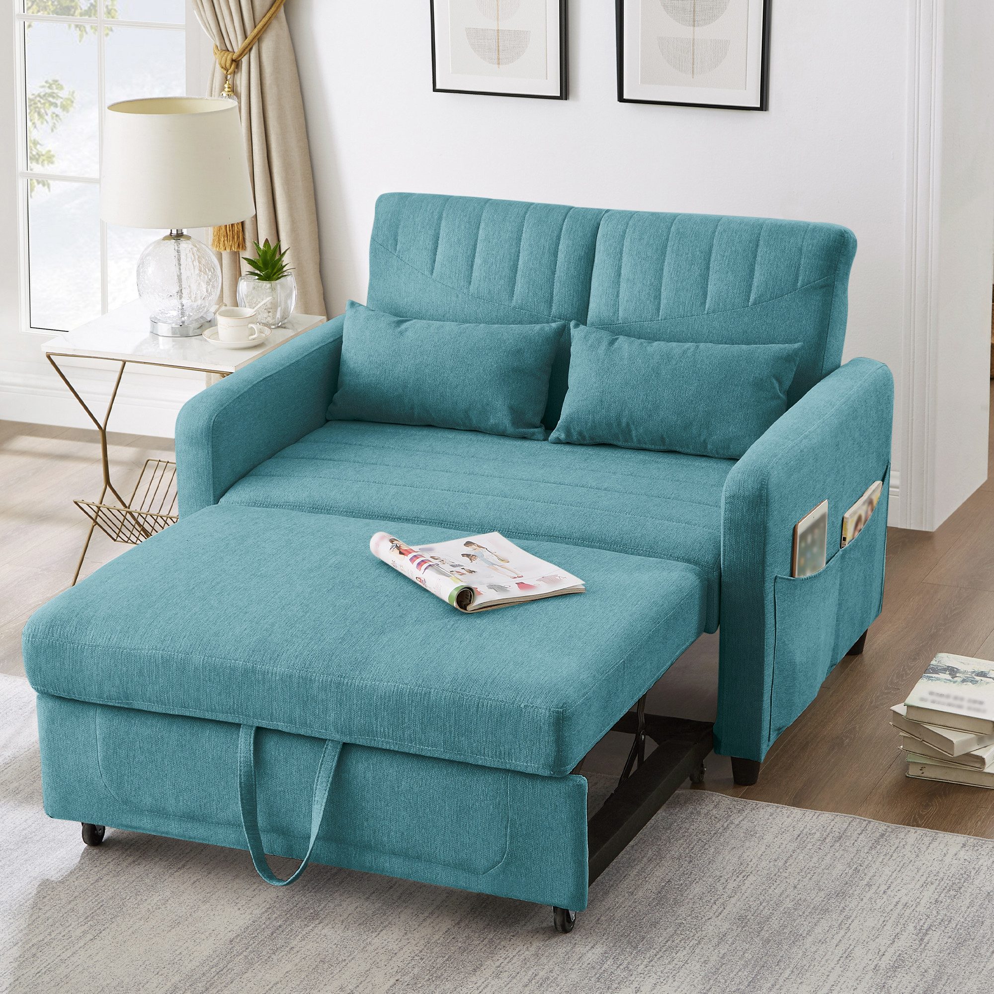 Merax Schlafsofa mit Schlaffunktion, Zweisitzer-Klappsofa, Baumwoll-Leinen- günstig online kaufen