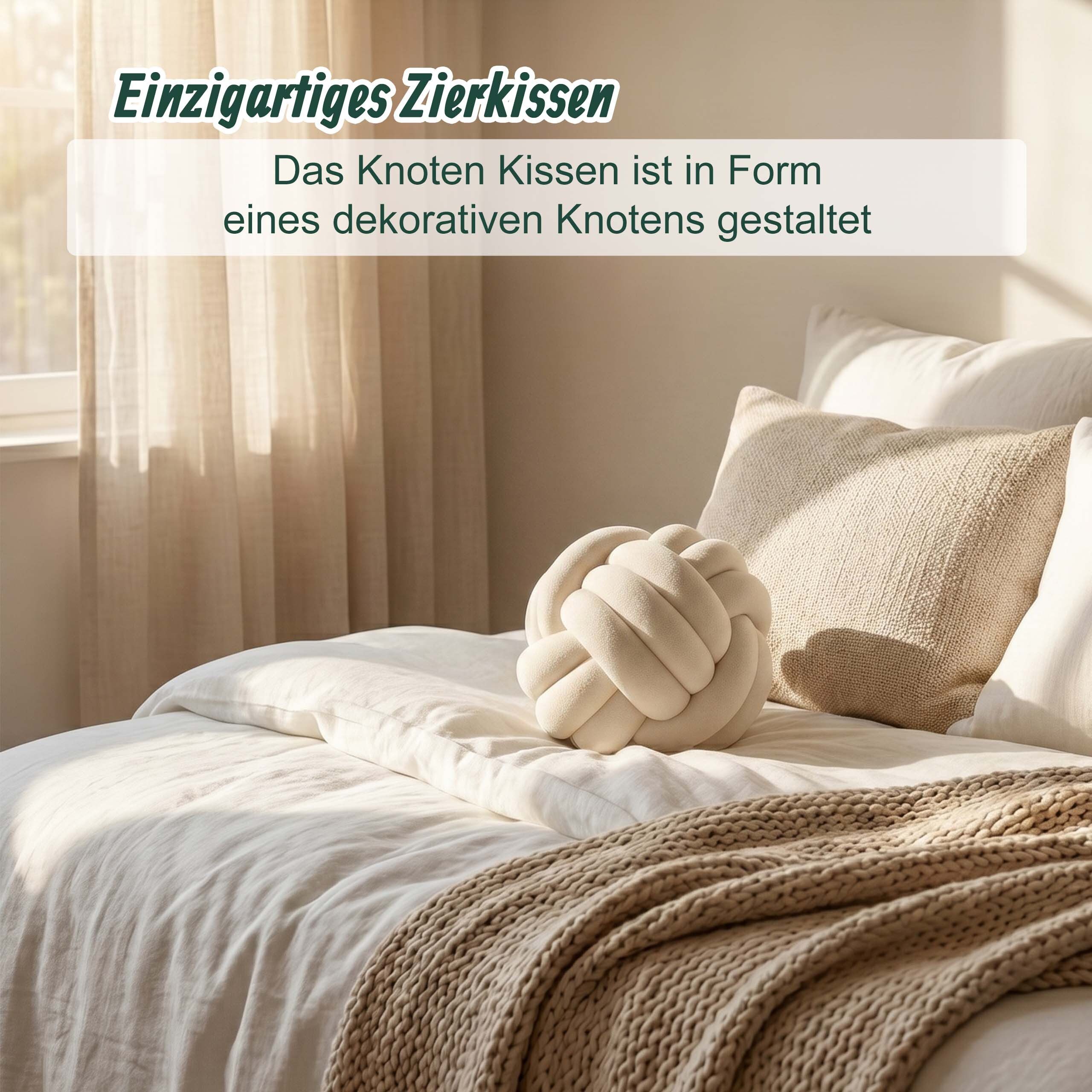 relaxdays Dekokissen Knotenkissen, Beige – Bild 5 von 5