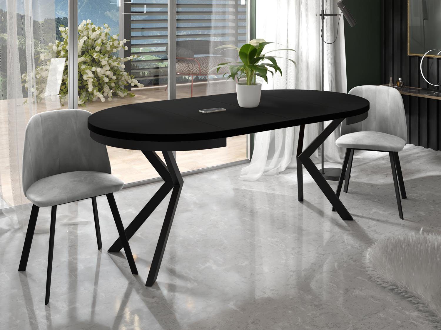 WFL GROUP Esstisch Ross ausziehbar rund industrial mit schwarzen Metallbeinen (MADE IN EU, erhältlich in 3 Größen – 90/100/120 cm ausziehbar auf 170/180/200 cm) – Bild 4 von 5
