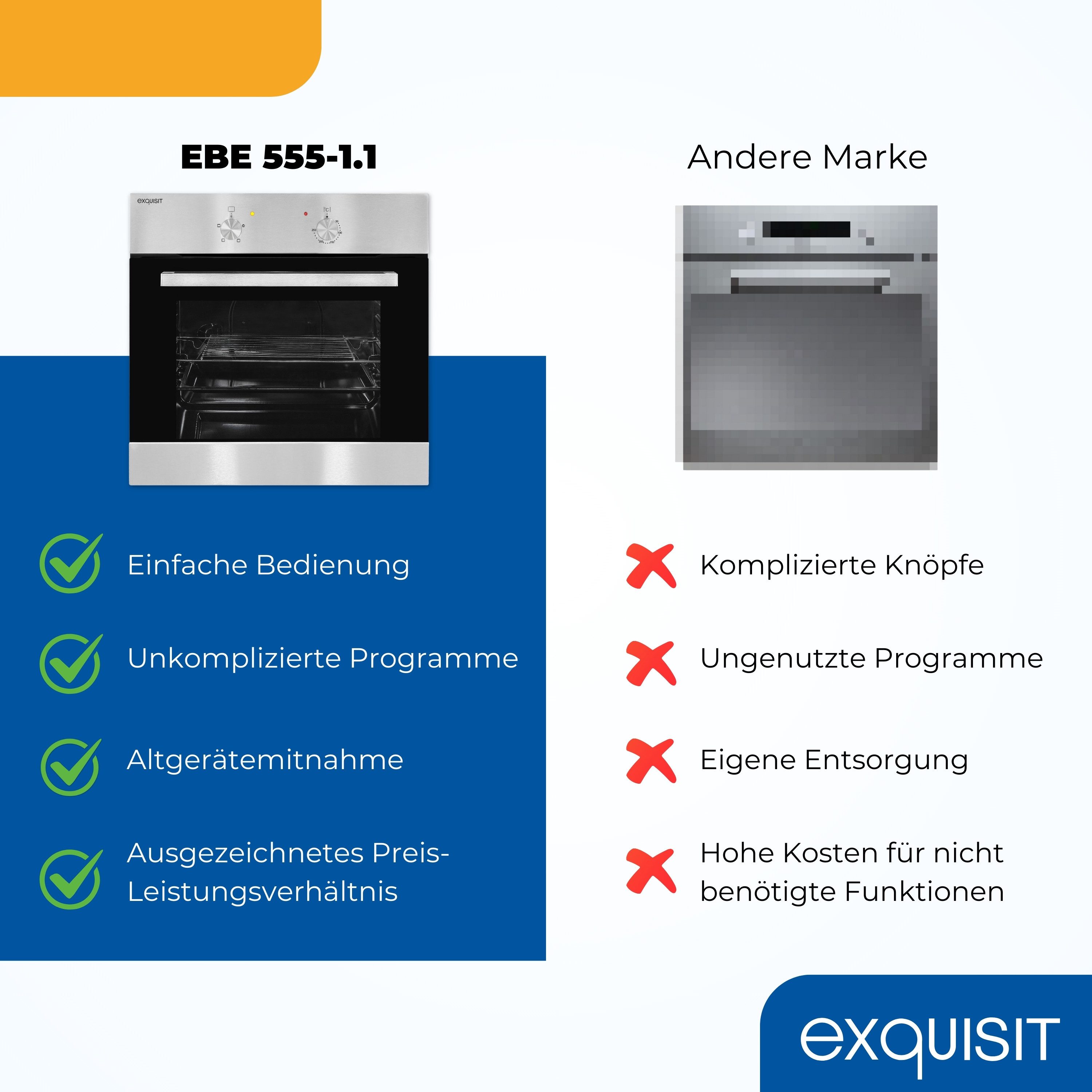 exquisit Einbaubackofen EBE 455-1.1, Ober- und Unterhitze, Innenbeleuchtung, Grillrost & Backblech