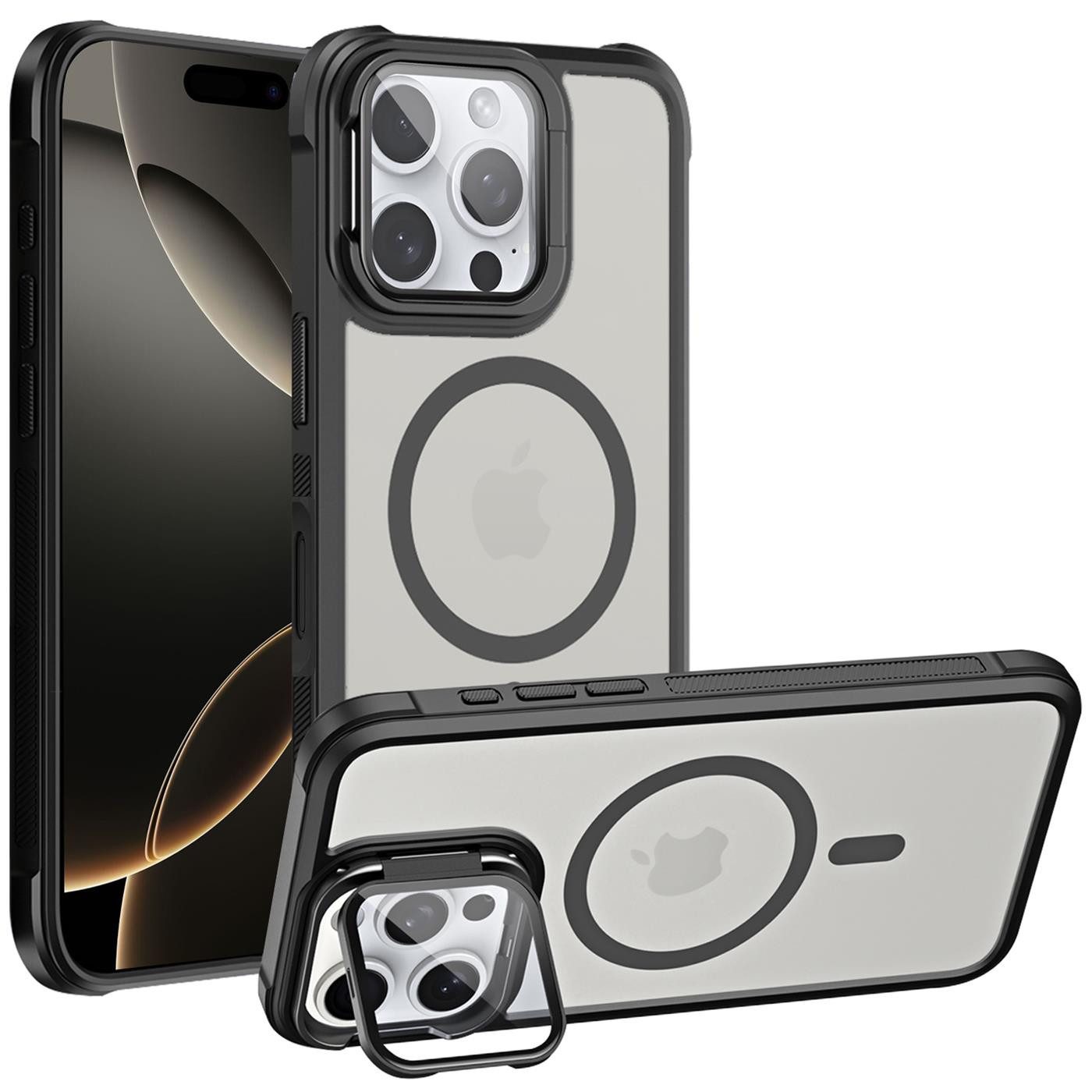 CoolGadget Handyhülle Hybrid CAM Handy Hülle für Apple iPhone 16 Pro Max 6,9 Zoll, Kameraschutzglas klappbar Schutzhülle Metallring für Magsafe Zubehör