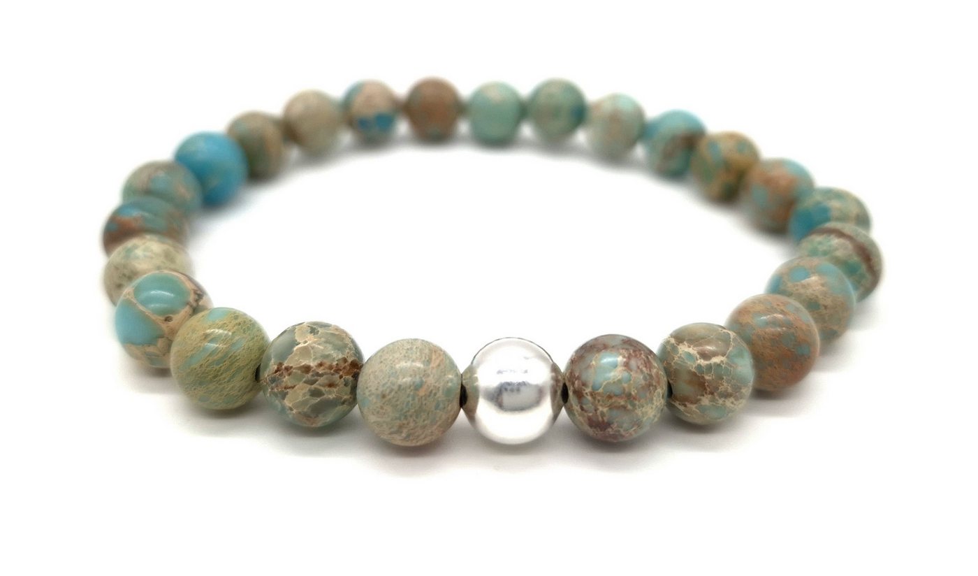 NAHLE Perlenarmband Variscit mit 925 Silberperle Naturstein Armband (inkl. Schmuckbox), dehnbar - mit 925 Silberperle - in vielen Größen erhältlich