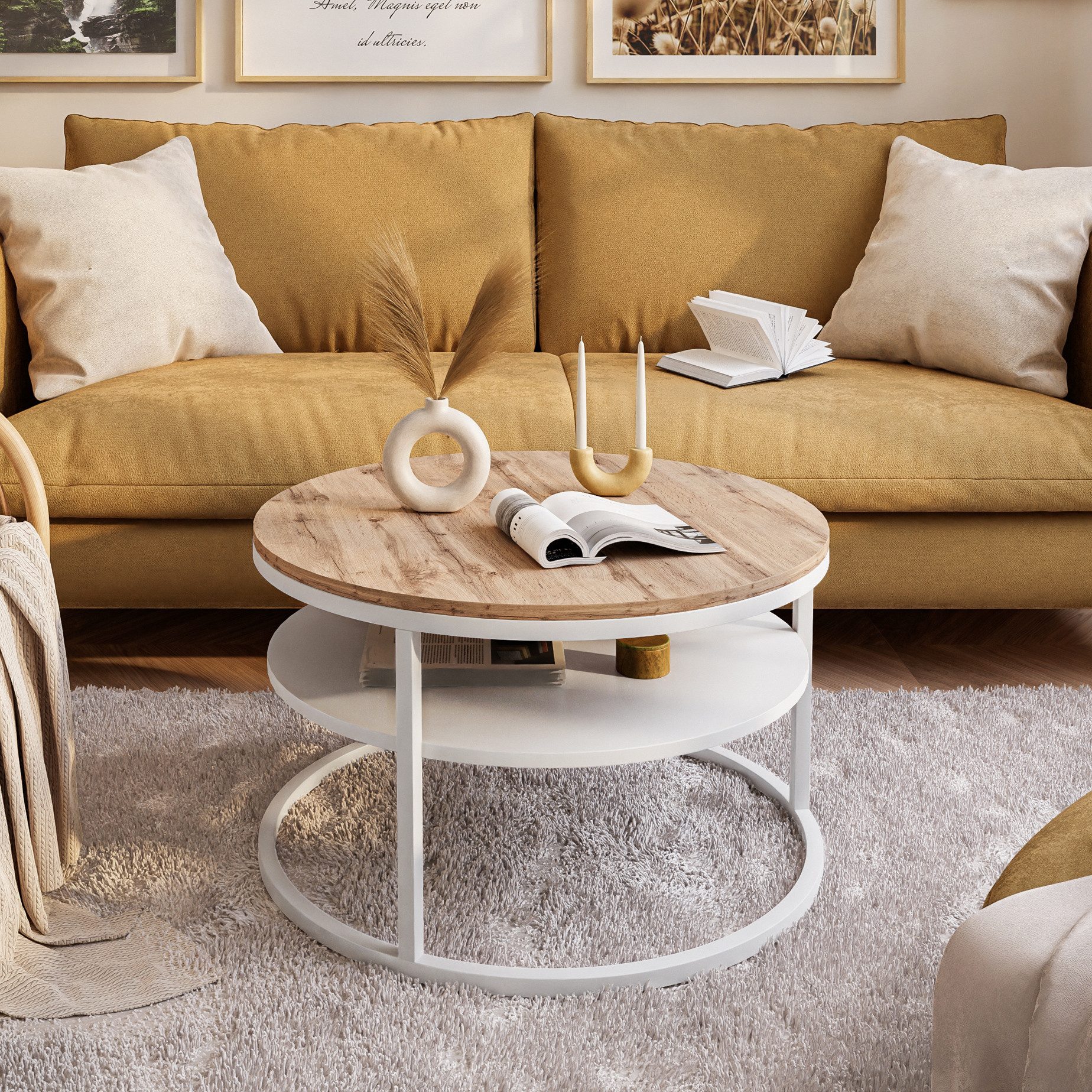 Lookway Couchtisch CIRI LOFT mit Ablage (1 Tisch), Durchmesser: 70 cm