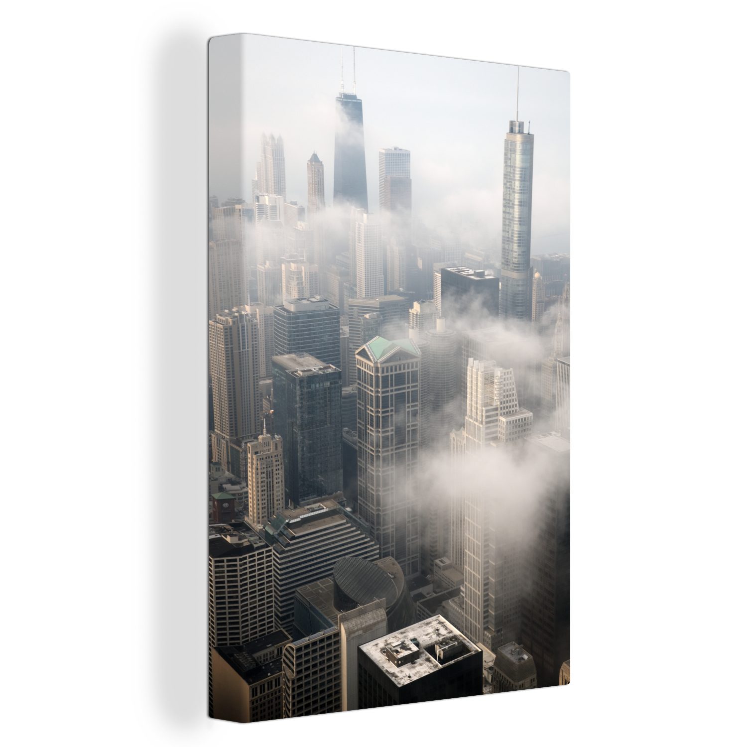 OneMillionCanvasses® Leinwandbild Chicago - Nebel St), Himmel, fertig inkl. cm (1 20x30 bespannt - Zackenaufhänger, Leinwandbild Gemälde