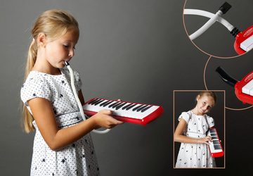 Classic Cantabile Melodica Blasharmonika mit 32 Tasten - Melodica Instrument, f - c³, (Anfänger-Set, 6, Mit Etui, Mundstück und Anblasschlauch), Booklet mit 5 Kinderliedern und bunten Aufklebern