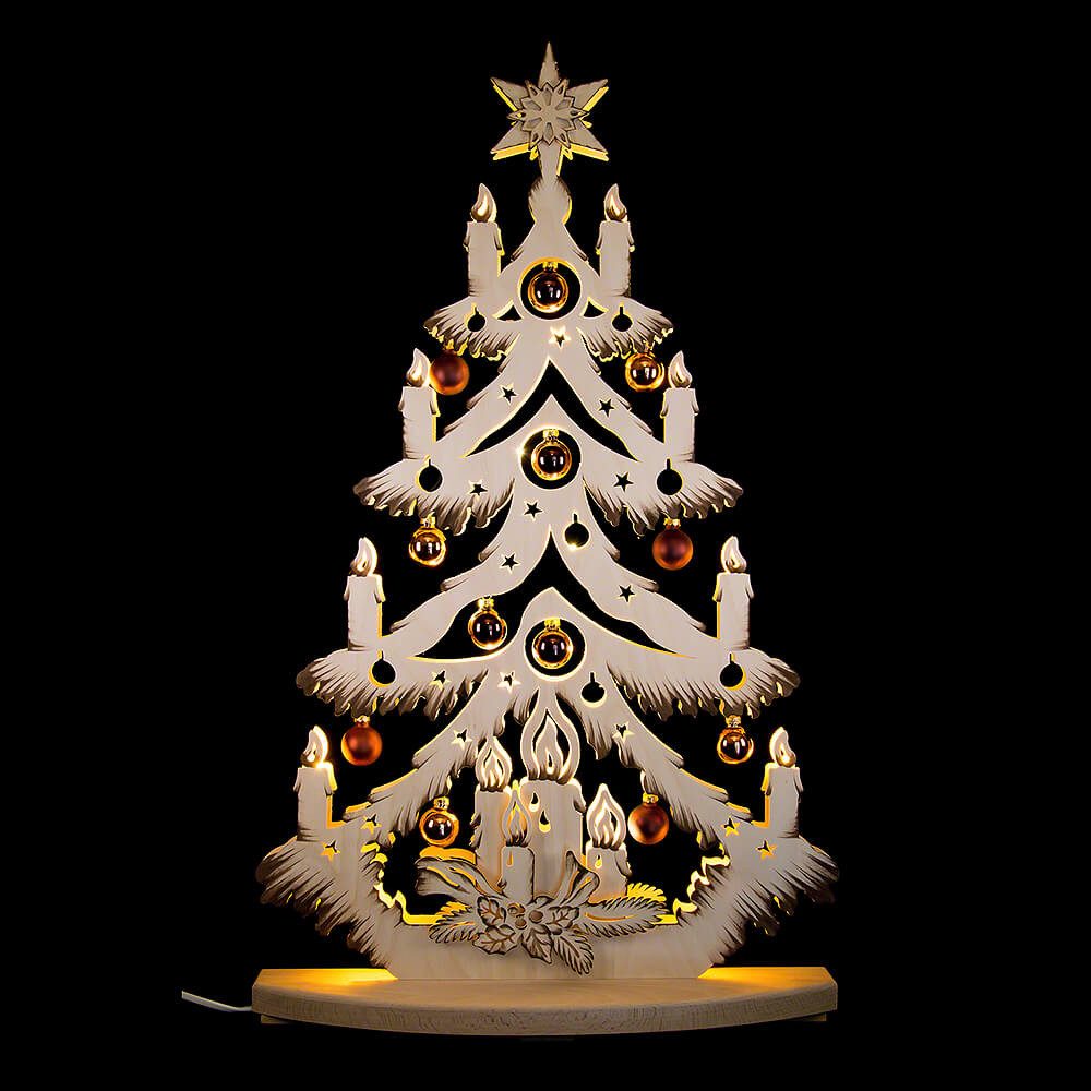 RATAGS Kunsthandwerk Schwibbogen Lichterspitze Tanne mit goldenen/kupfernen Baumkugeln (72x38cm) von RA