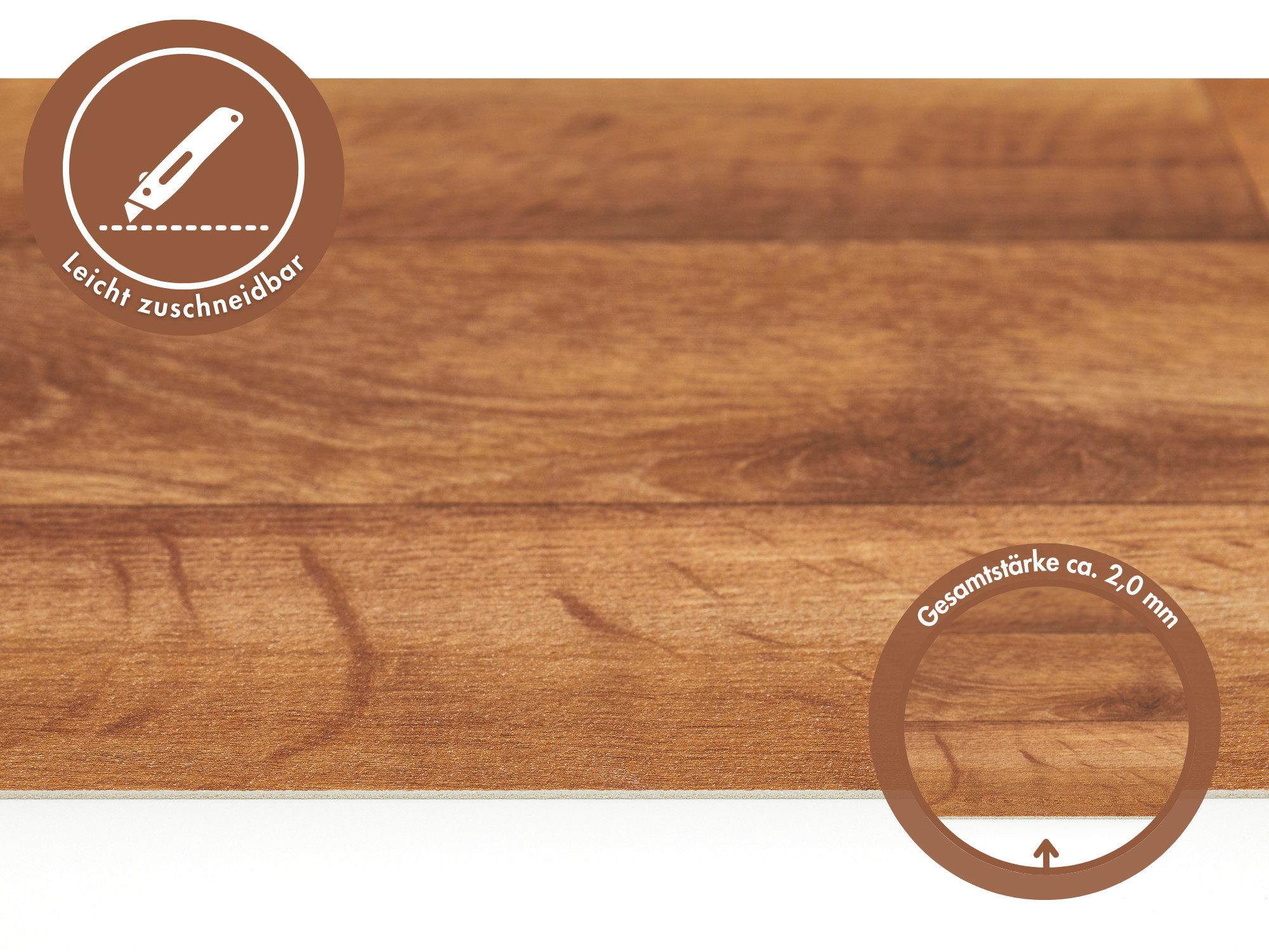 misento Vinylboden Optima in Holzoptik, für Feuchträume und Privatbereiche, PVC Bodenbelag Meterware 200/400 cm breit, Stärke 2,0 mm