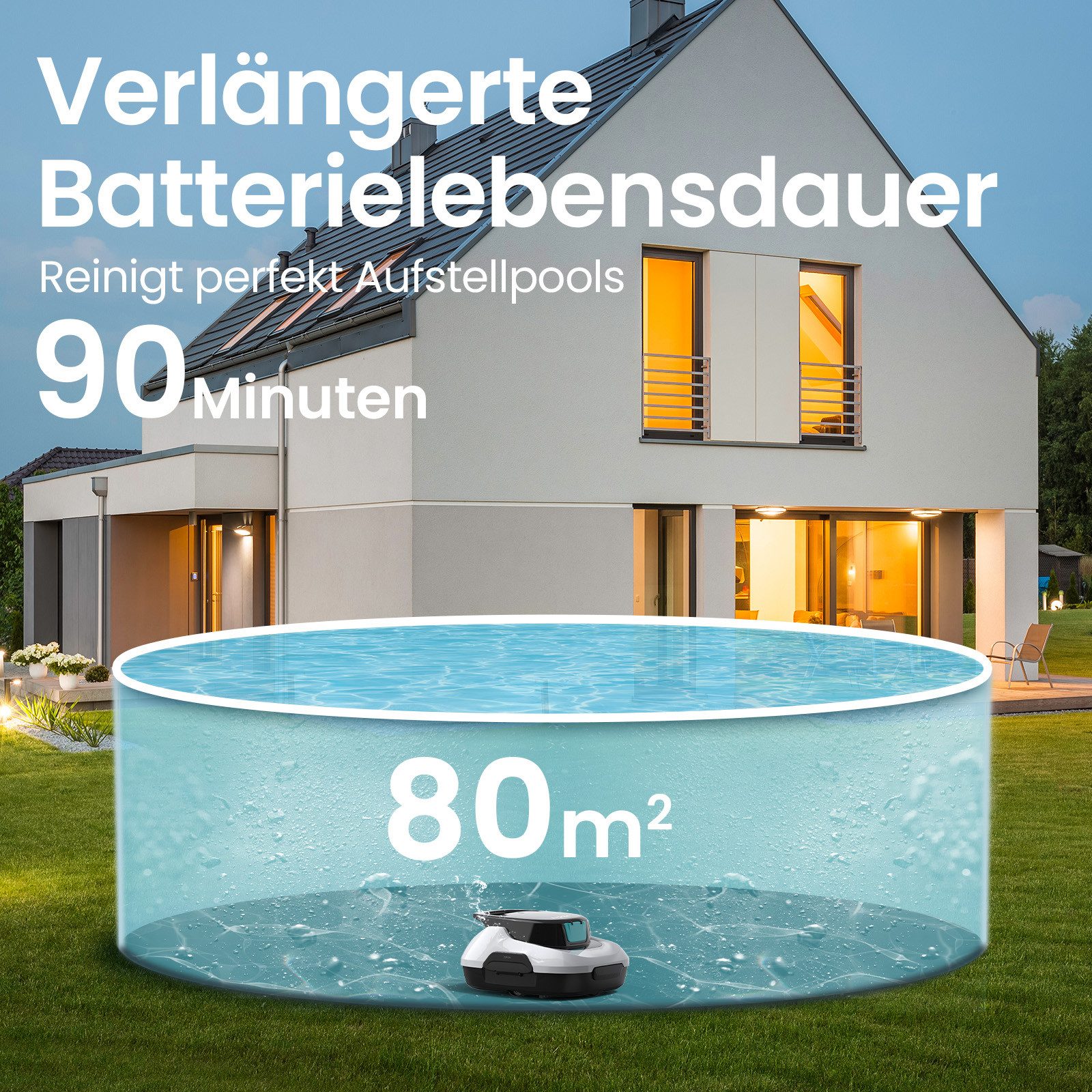 Aiper Poolroboter Scuba SE Poolroboter Akku/ bis 80 m²/90 Min/ Laufzeit, 6.900 LPH, (Auto-Parken am Poolrand, Schneller Wasserablauf & 2 Jahre Garantie), 2 Bodenbürsten, 2 Reinigungsmodi, für Aufstellpools, 180 μm Filter