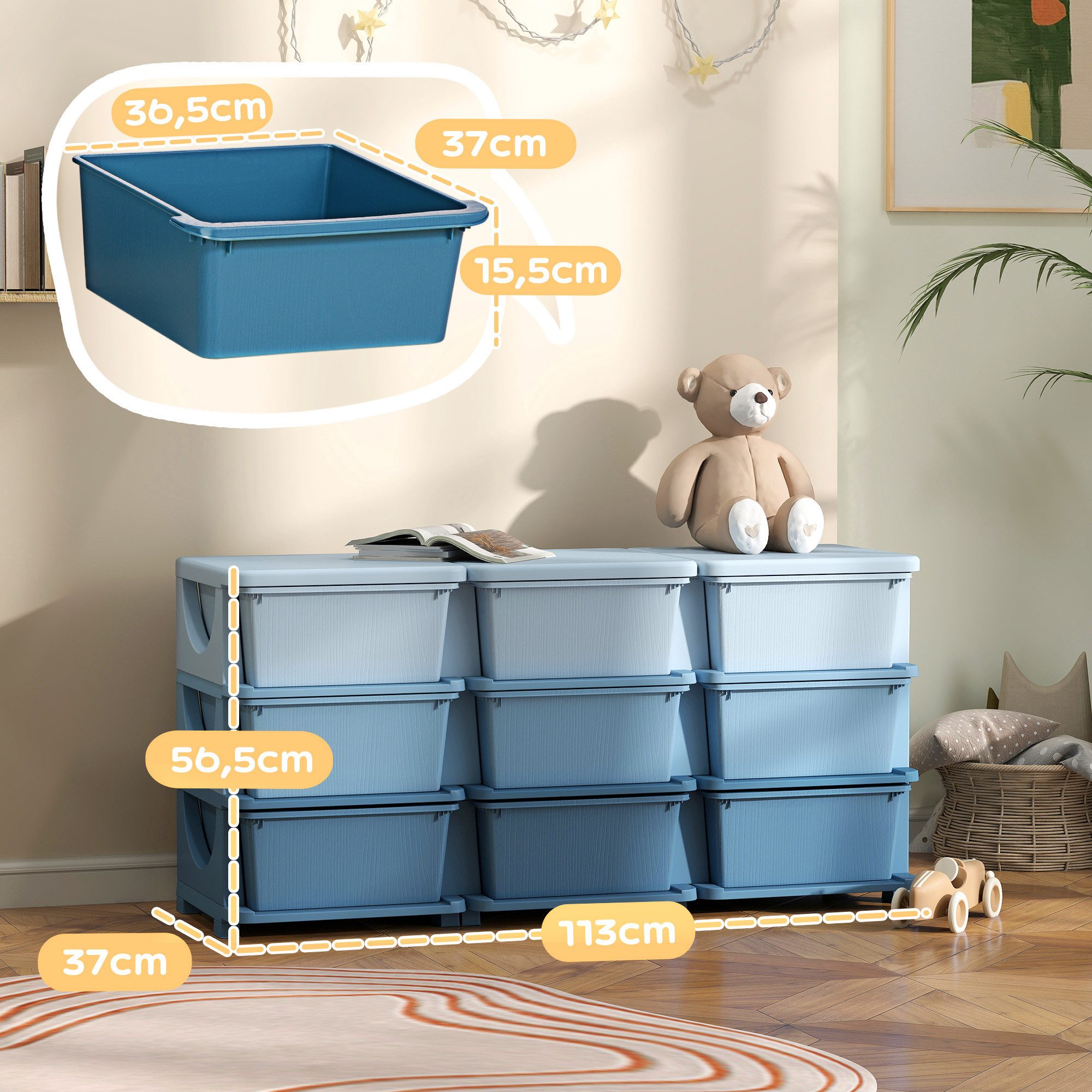 HOMCOM Spielzeugtruhe Schubladenschrank, Spielzeug-Organizer mit sechs Ebenen, 3-6 Jahre (Schubladenschrank, 1 St., Spielzeugkiste), für 3-6 Jahre Kinder Blau 1 – Bild 3 von 5