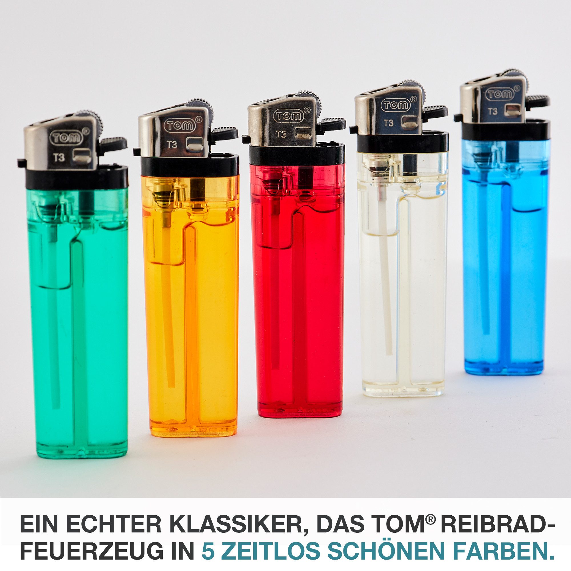 TOM Feuerzeuge Display Set Reibrad (50-St), 5 Farben, Flammeregulierung, Soft Flame – Bild 4 von 5