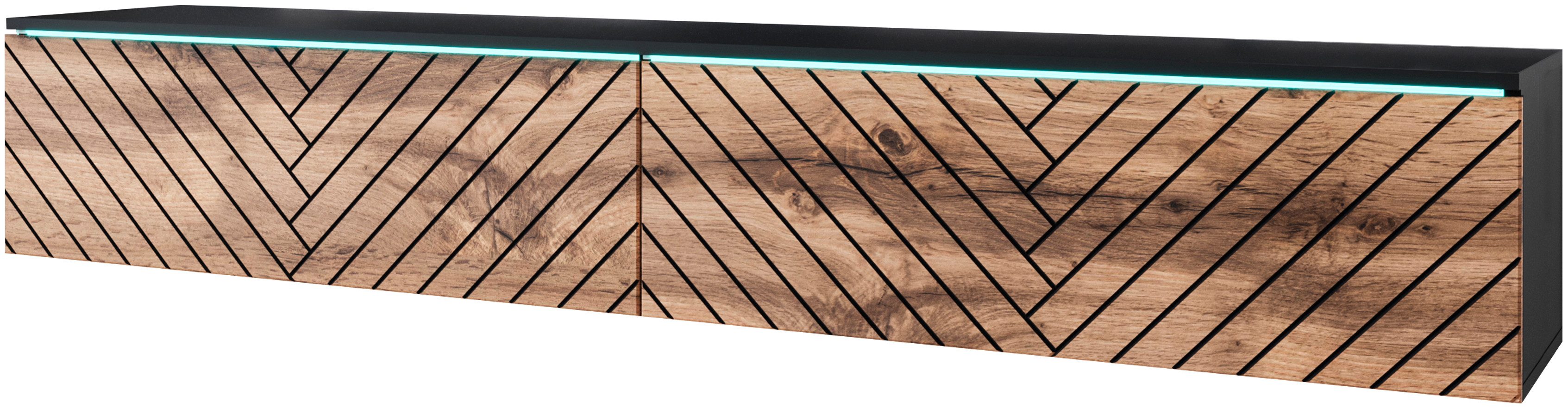 Home affaire Lowboard Vera, wahlweise mit oder ohne Beleuchtung, gefräste MDF Front mit 3D Effekt, stehend und hängend montierbar