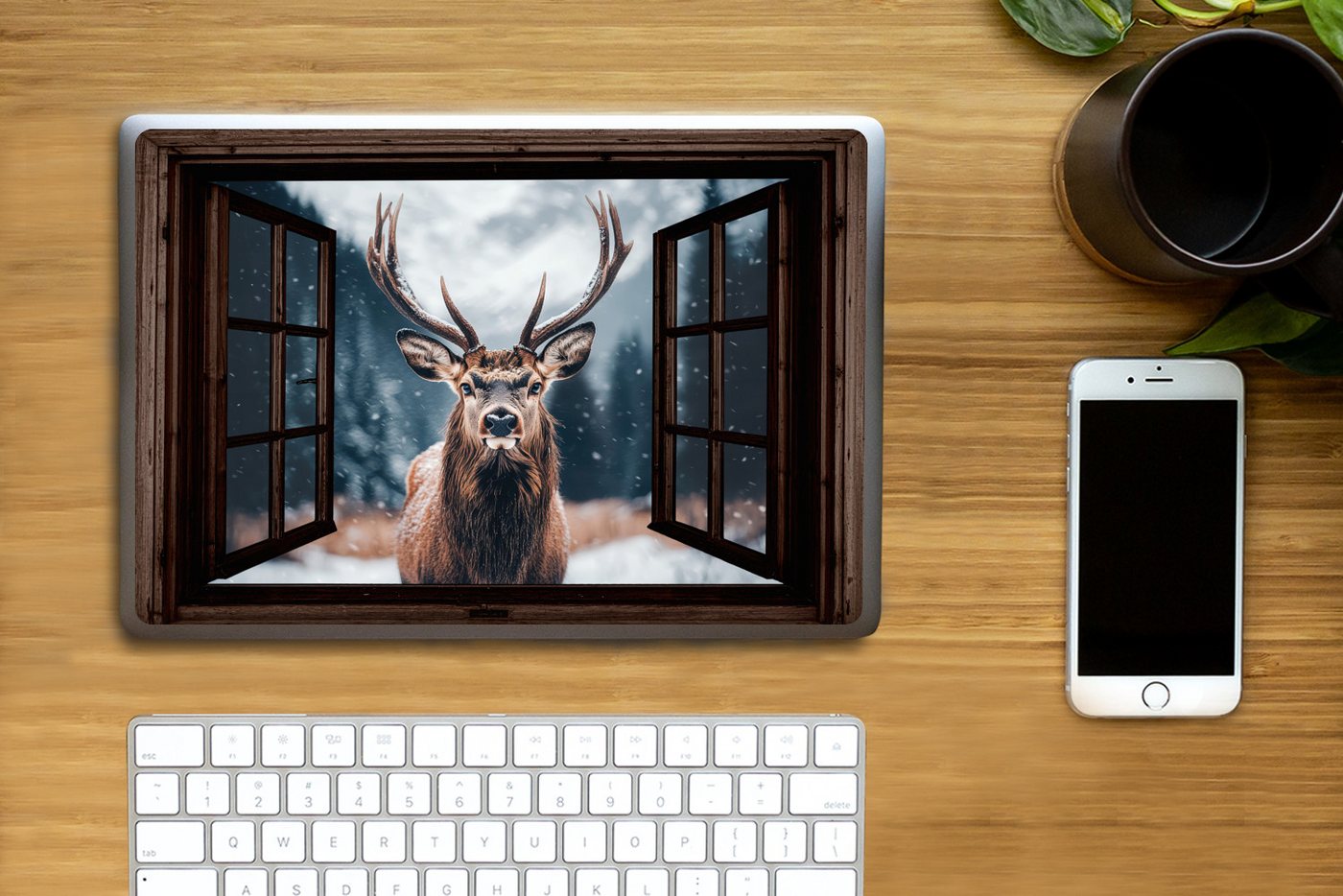 Thumbnail - MuchoWow Laptop-Aufkleber Durchsichtig - Hirsche - Tiere - Landschaft - Winter - Schnee - Ländli, (1tlg), Laptop Folien ...