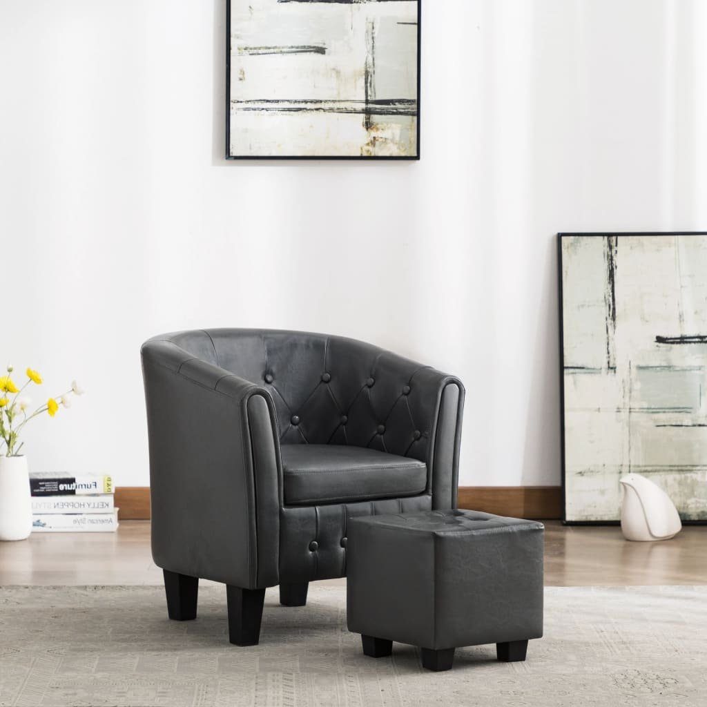 vidaXL Sessel Sessel mit Fußhocker Grau Kunstleder (1-St) | Einzelsessel