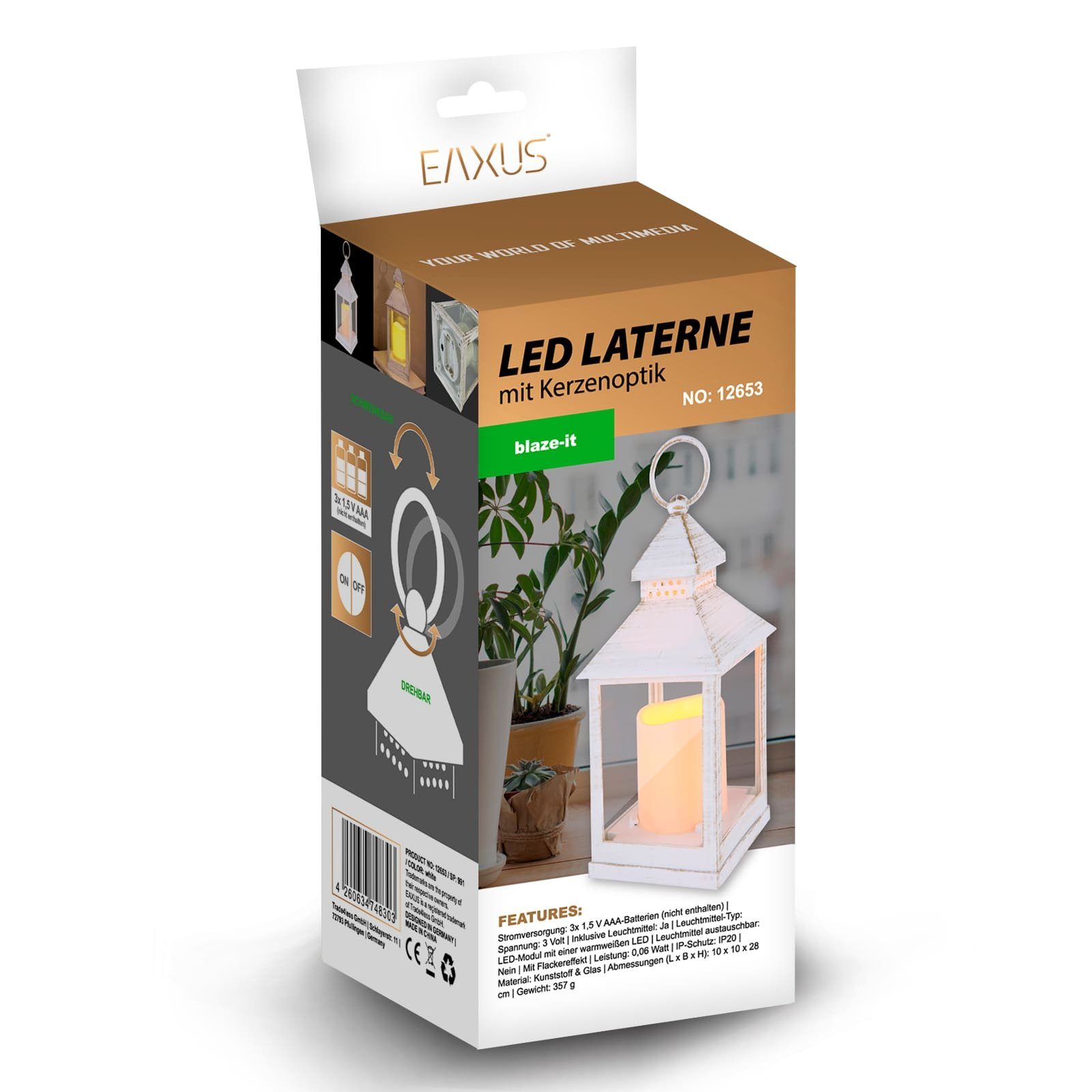 EAXUS LED Laterne Chic Aufhängering, echte mit warmweiß, integriert, LED Flammeneffekt, Shabby täuschend drehbarer LED-Kerze fest 360° realistischem Windlicht Weiß