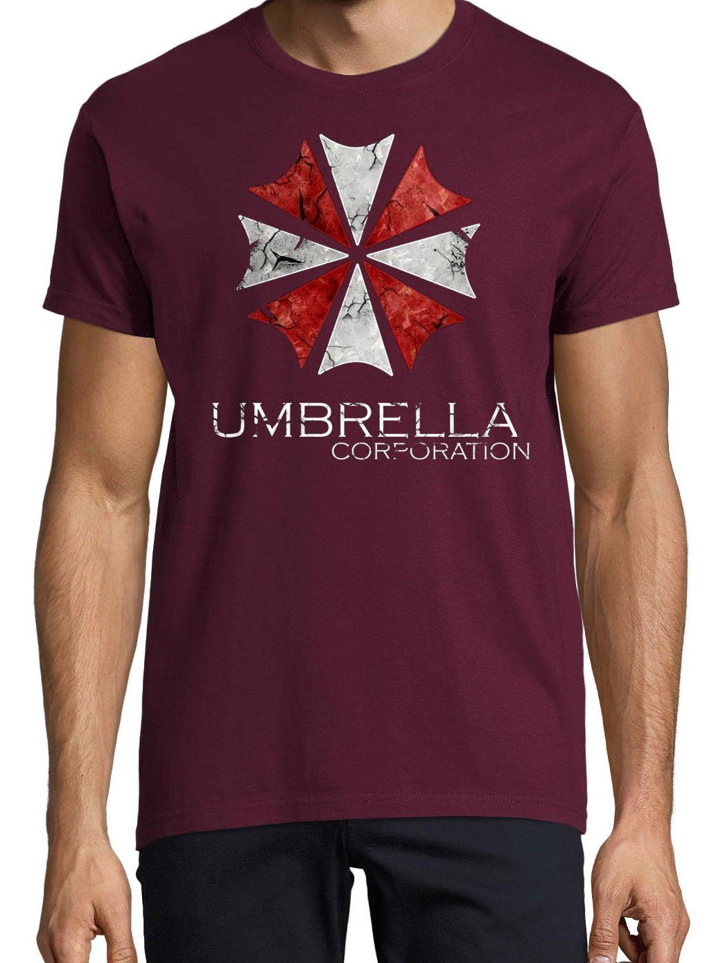 Shirt Designz trendigem Frontprint mit Umbrella Burgund Herren T-Shirt Youth Corparation