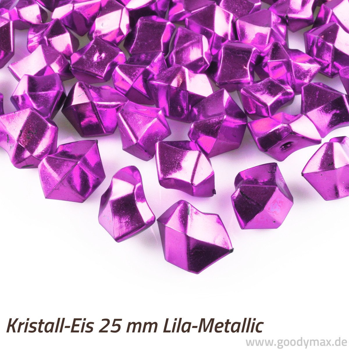 Goodymax Streudeko Goodymax® Kristall-Eis 25 mm Lila Violett Purpel Metallic 50 Stück, Ziersteine Dekosteine Granulat Diamanten Edelsteine Dekoeis