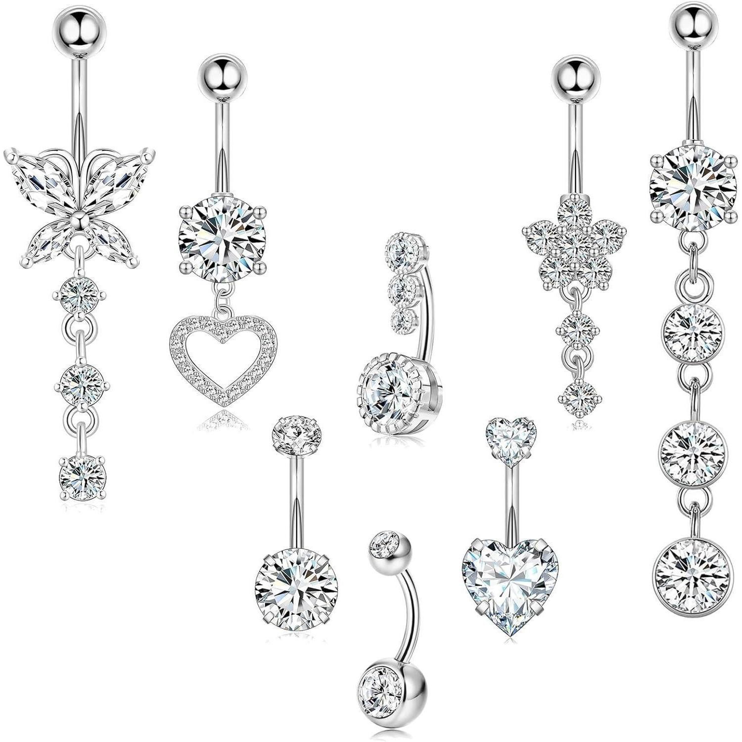 Bauchnabelpiercing-Set Bauchnabelpiercing Chirurgenstahl 10mm 12mm Silber Gold Strass Perlen