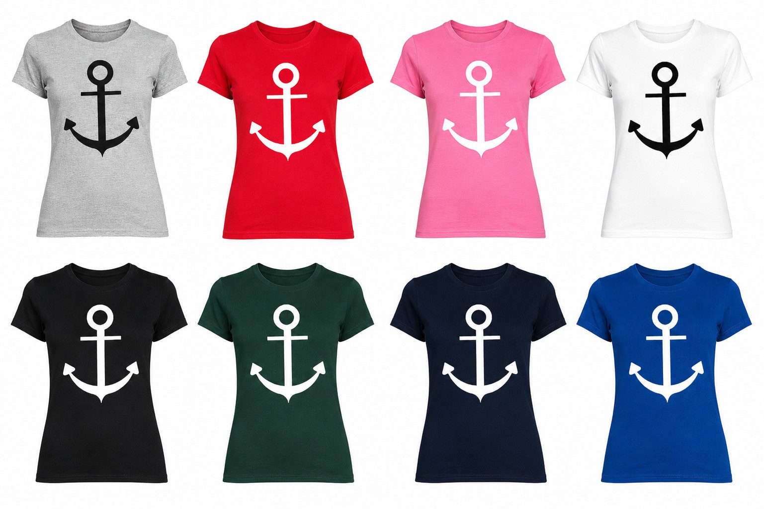 Blondie & Brownie T-Shirt Damen T-Shirt Anker Maritimes Design Baumwolle Casual Rundhals (Einzelstück, Einzelartikel) Anker Damen Shirt Basic Nautik Print