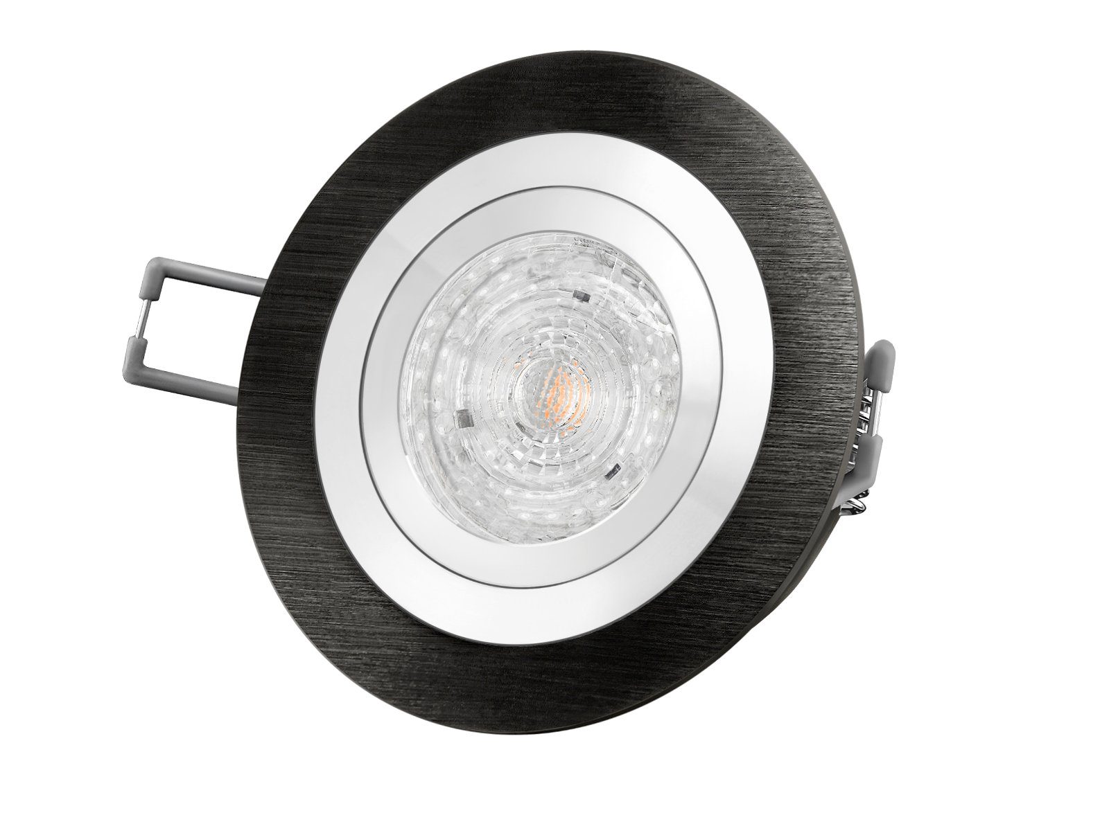 Neutralweiß schwarz SSC-LUXon Alu 4,9W, LED-Einbaustrahler LED rund Leuchte gebuerstet, RF-2 Einbaustrahler