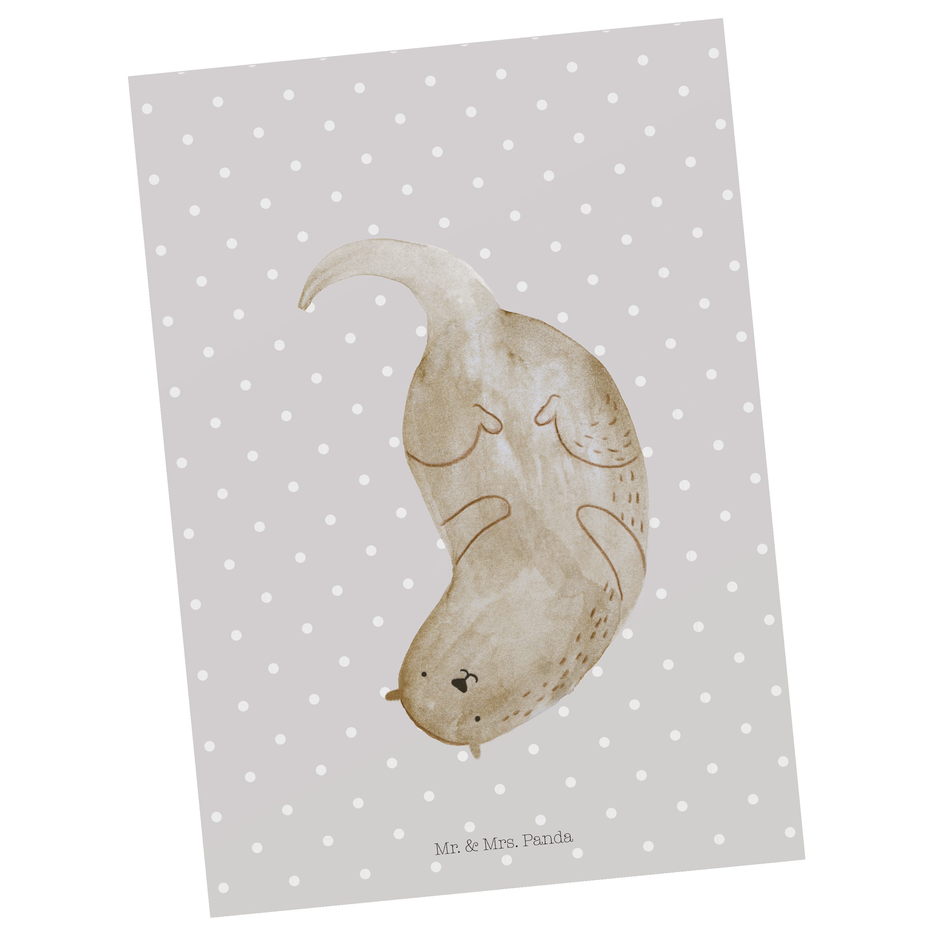 Mr. & Mrs. Panda Postkarte Otter kopfüber - Grau Pastell - Geschenk, süß, Otter Seeotter See Ott