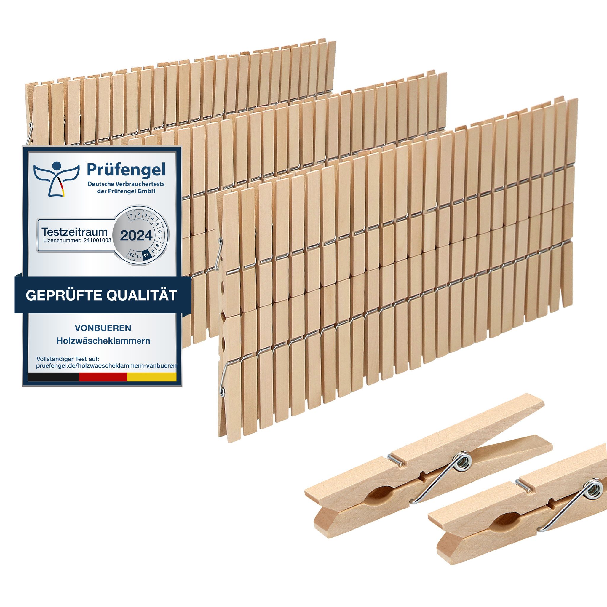 VonBueren Wäscheklammern Holz groß Holzwäscheklammern auch zum Basteln, auch geeignet für Bastel-, Deko- und DIY-Projekte