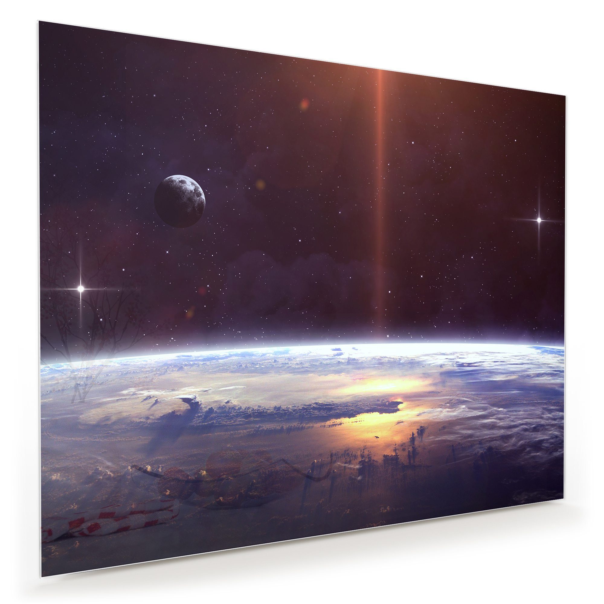 Primedeco Glasbild Wandbild Planet über den Nebel mit Aufhängung, Weltall